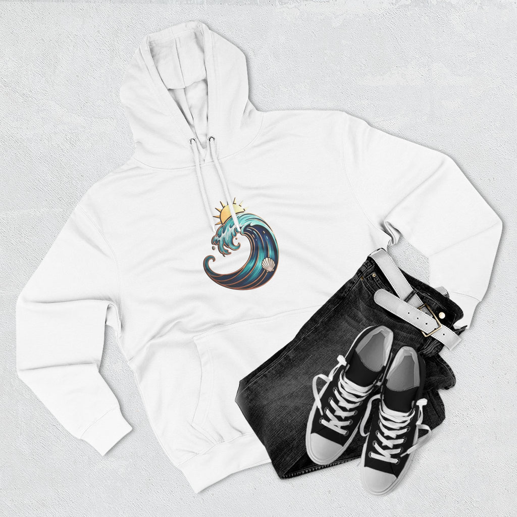 Ocean Wave and Rainbow Fleece Hoodie, Cozy Hoodie, Nature Lover Gift, Outdoor Apparel, Graphic Sweatshirt, Summer Vibes