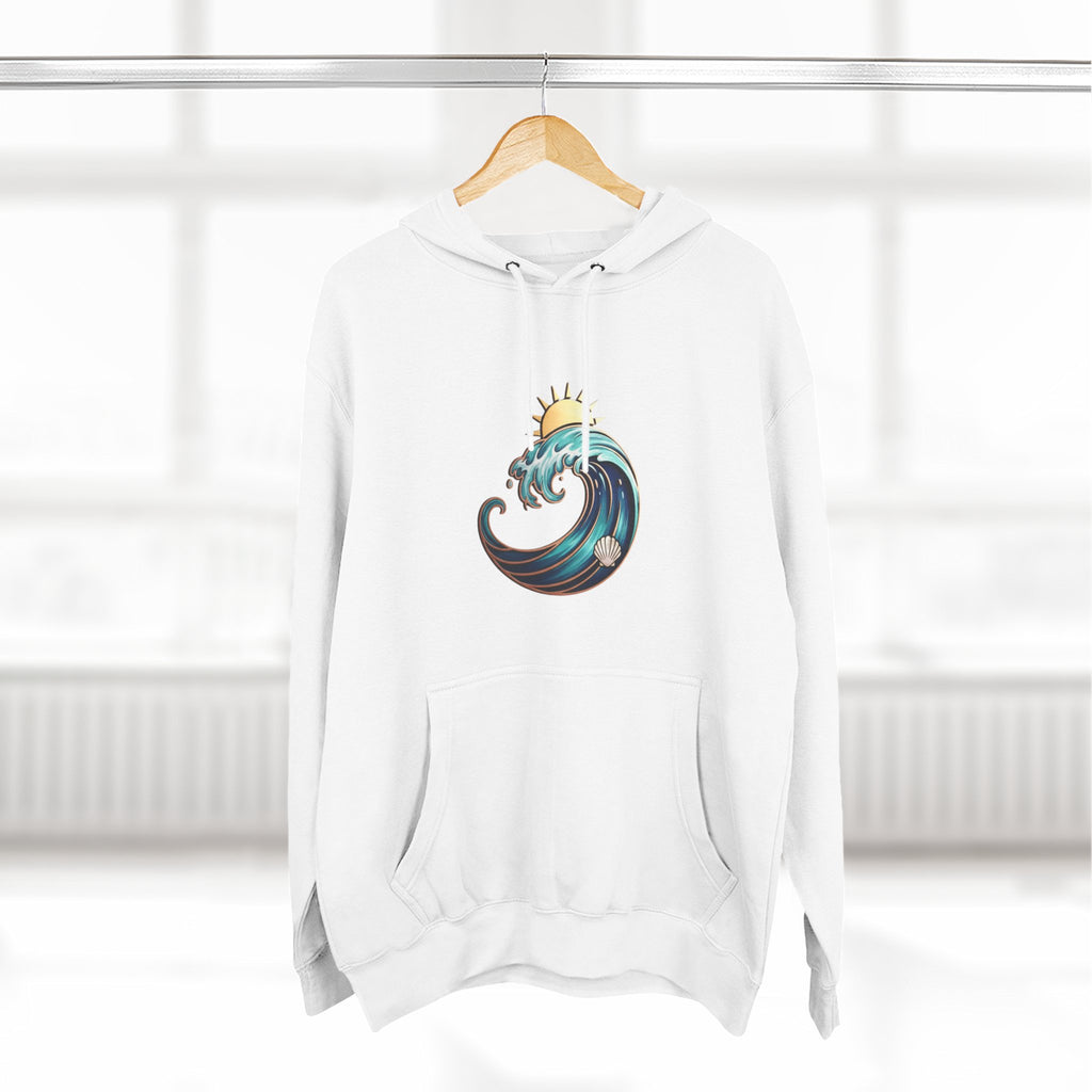 Ocean Wave and Rainbow Fleece Hoodie, Cozy Hoodie, Nature Lover Gift, Outdoor Apparel, Graphic Sweatshirt, Summer Vibes