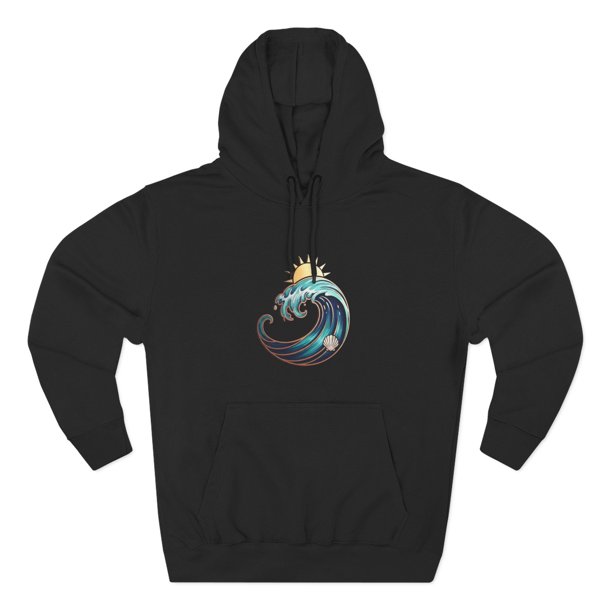 Ocean Wave and Rainbow Fleece Hoodie, Cozy Hoodie, Nature Lover Gift, Outdoor Apparel, Graphic Sweatshirt, Summer Vibes