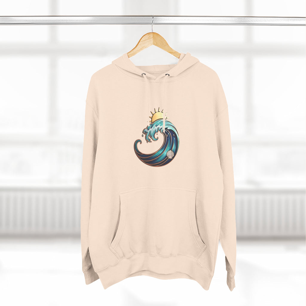 Ocean Wave and Rainbow Fleece Hoodie, Cozy Hoodie, Nature Lover Gift, Outdoor Apparel, Graphic Sweatshirt, Summer Vibes