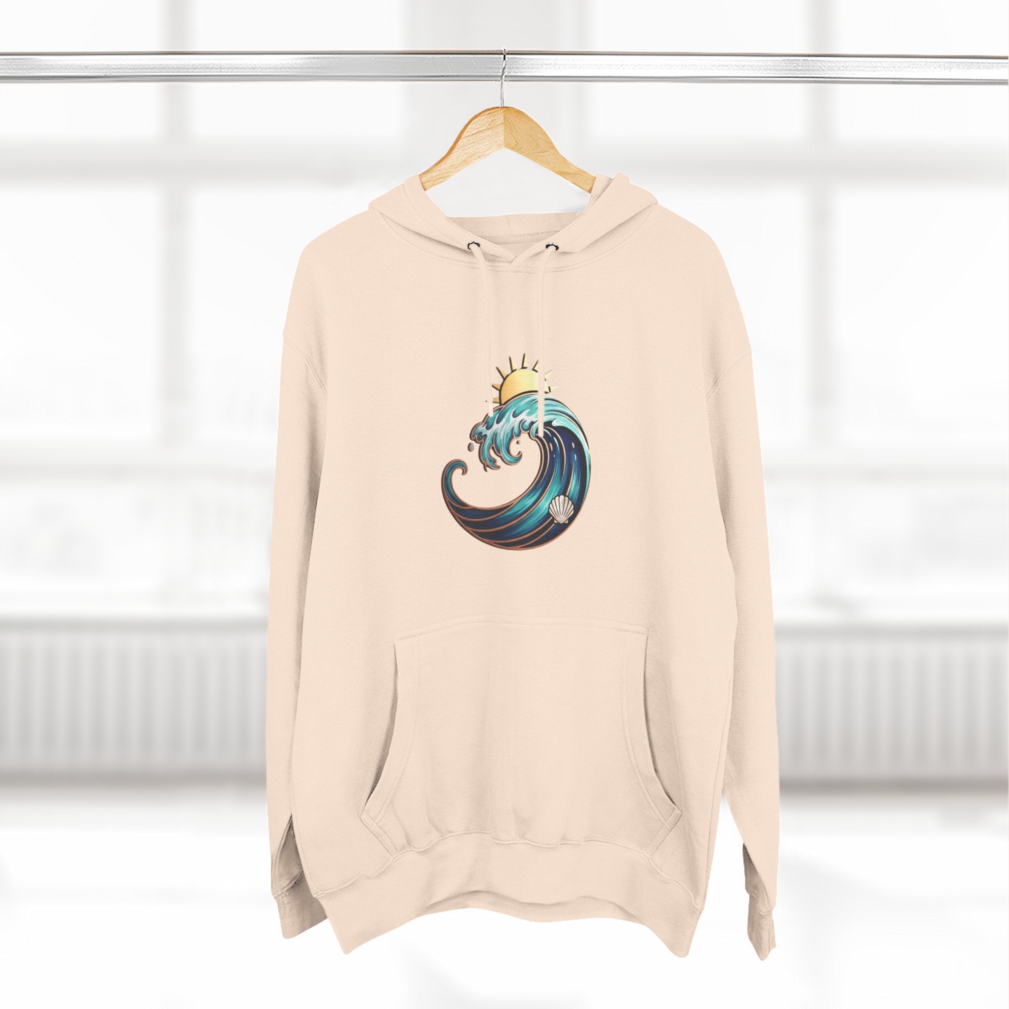 Ocean Wave and Rainbow Fleece Hoodie, Cozy Hoodie, Nature Lover Gift, Outdoor Apparel, Graphic Sweatshirt, Summer Vibes