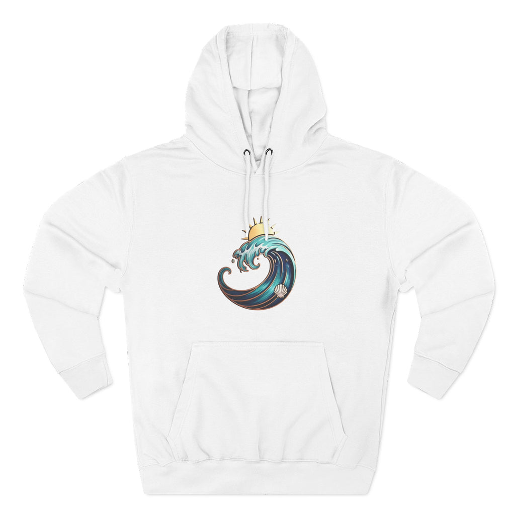 Ocean Wave and Rainbow Fleece Hoodie, Cozy Hoodie, Nature Lover Gift, Outdoor Apparel, Graphic Sweatshirt, Summer Vibes