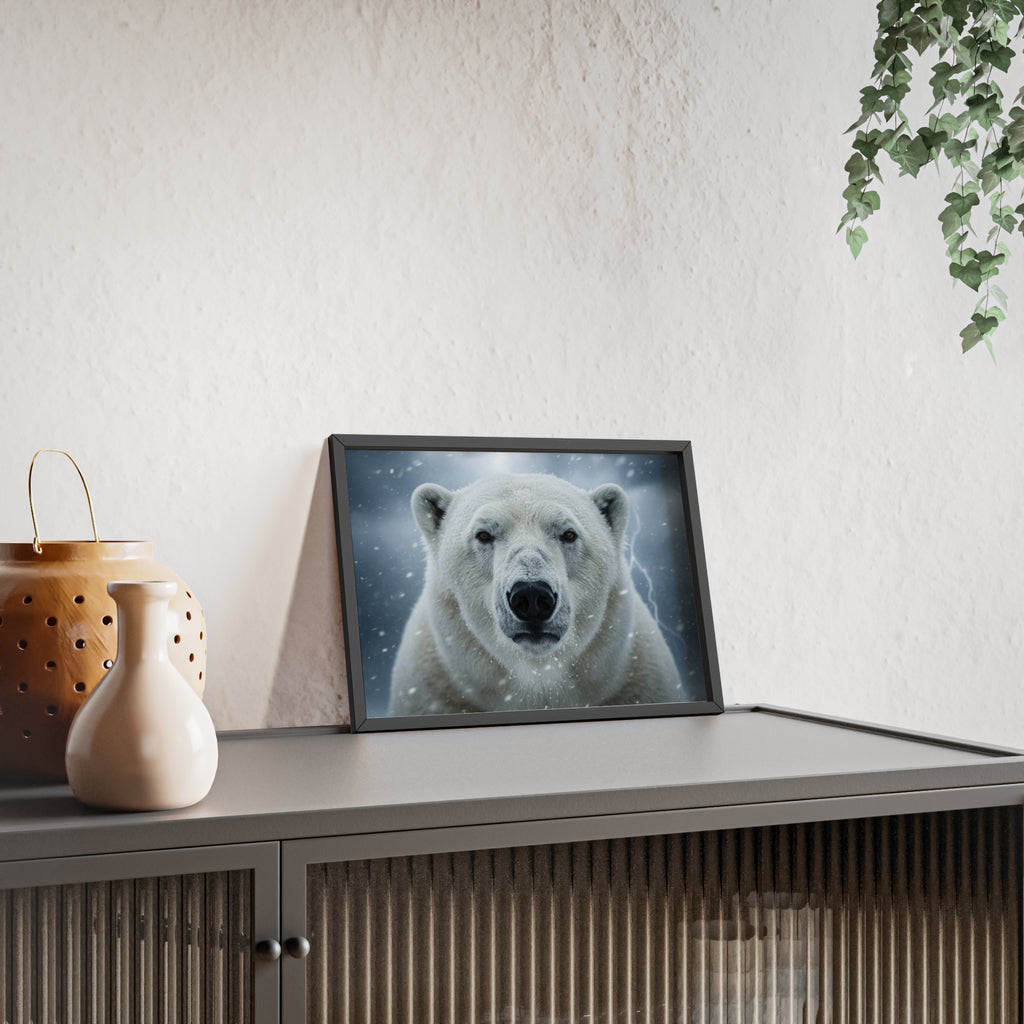 Polar Bear Poster with Wooden Frame | Arctic Wall Art, Wildlife Decor, Nature Lover Gift, Modern Home Decor, Winter Themed Artwork
