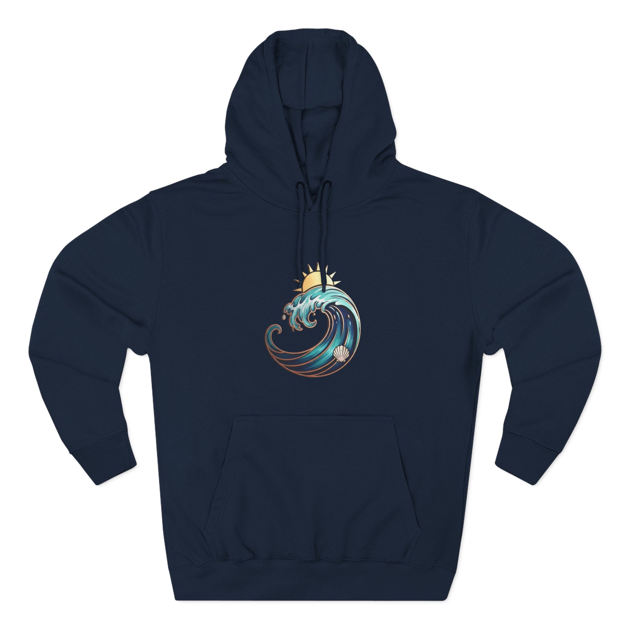 Ocean Wave and Rainbow Fleece Hoodie, Cozy Hoodie, Nature Lover Gift, Outdoor Apparel, Graphic Sweatshirt, Summer Vibes