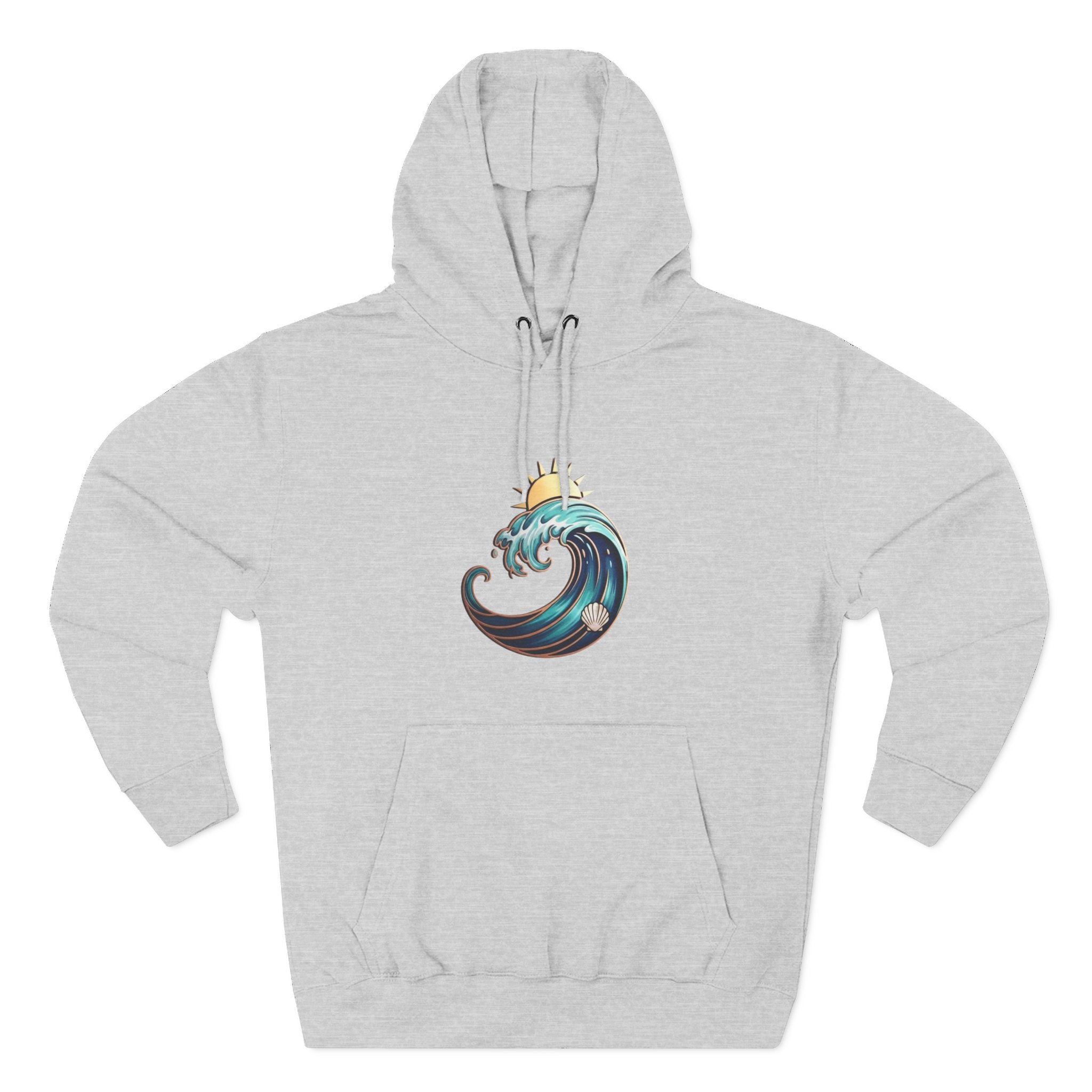 Ocean Wave and Rainbow Fleece Hoodie, Cozy Hoodie, Nature Lover Gift, Outdoor Apparel, Graphic Sweatshirt, Summer Vibes