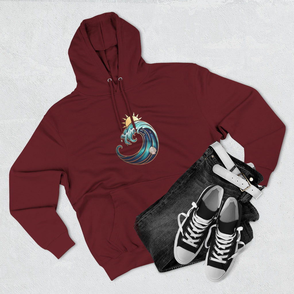 Ocean Wave and Rainbow Fleece Hoodie, Cozy Hoodie, Nature Lover Gift, Outdoor Apparel, Graphic Sweatshirt, Summer Vibes
