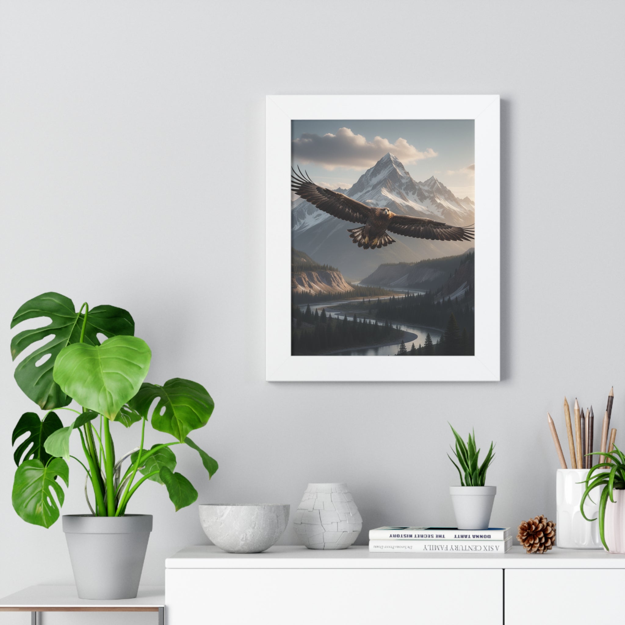 Majestic Eagle Framed Vertical Poster, Nature Wall Art, Home Decor, Gift for Adventure Lovers, Mountain Landscape Print, Wildlife Decor