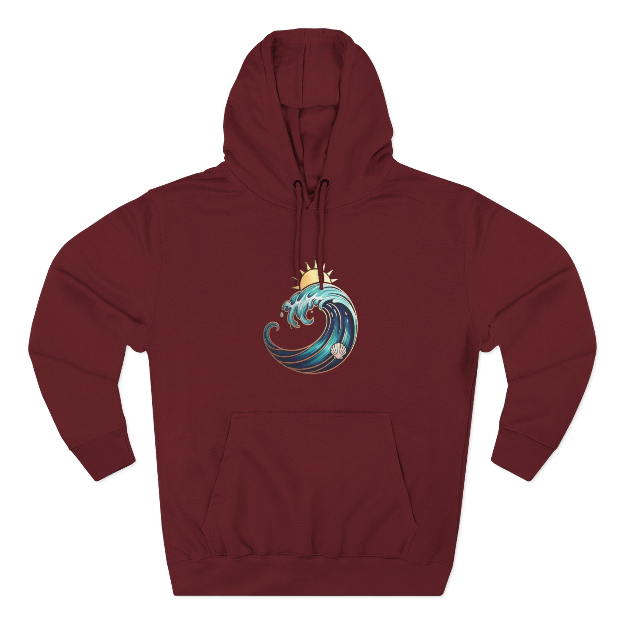 Ocean Wave and Rainbow Fleece Hoodie, Cozy Hoodie, Nature Lover Gift, Outdoor Apparel, Graphic Sweatshirt, Summer Vibes