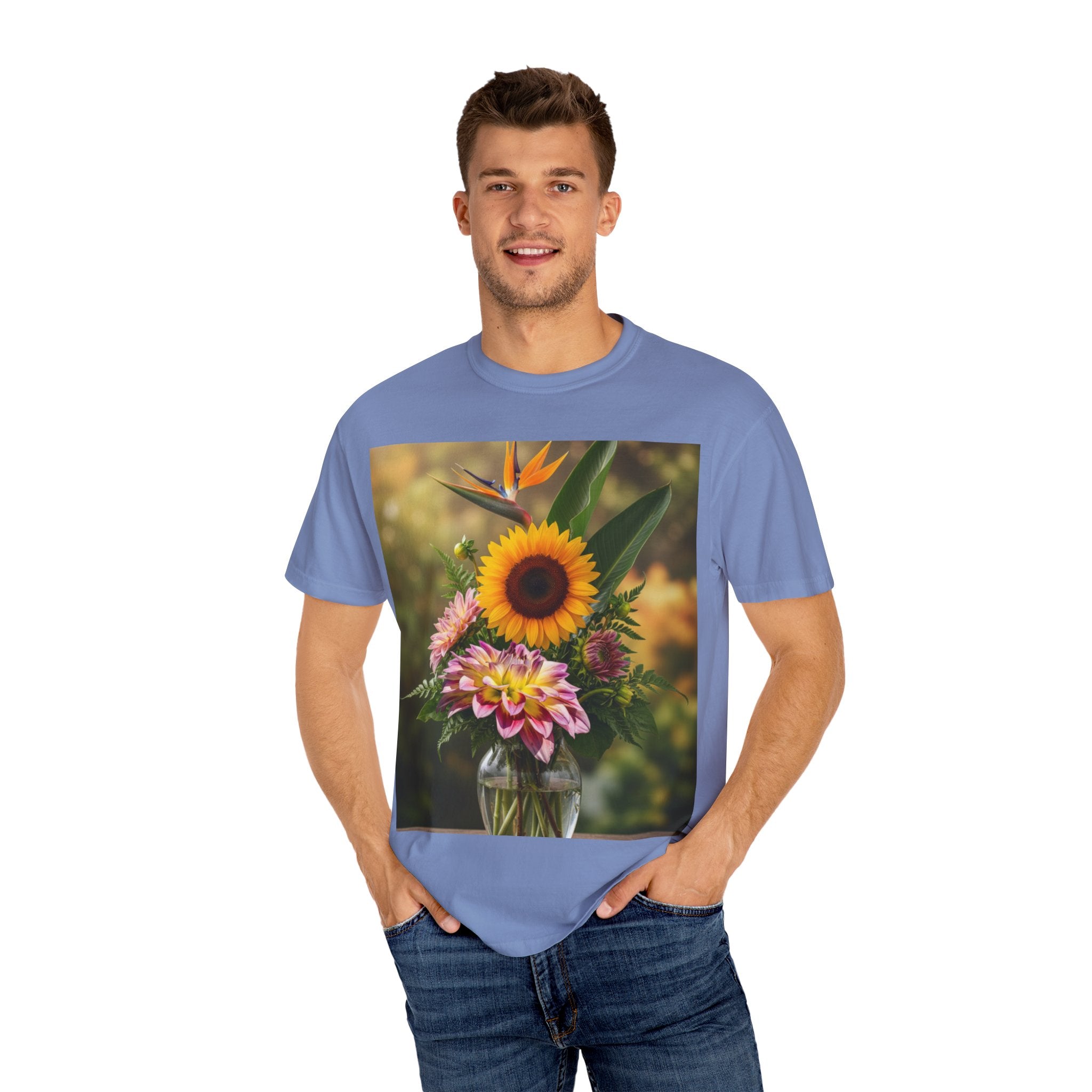 Floral Essence Unisex Garment-Dyed T-shirt, Flower Pattern Tee, Botanical Shirt, Nature Inspired Top, Garden Floral Clothing