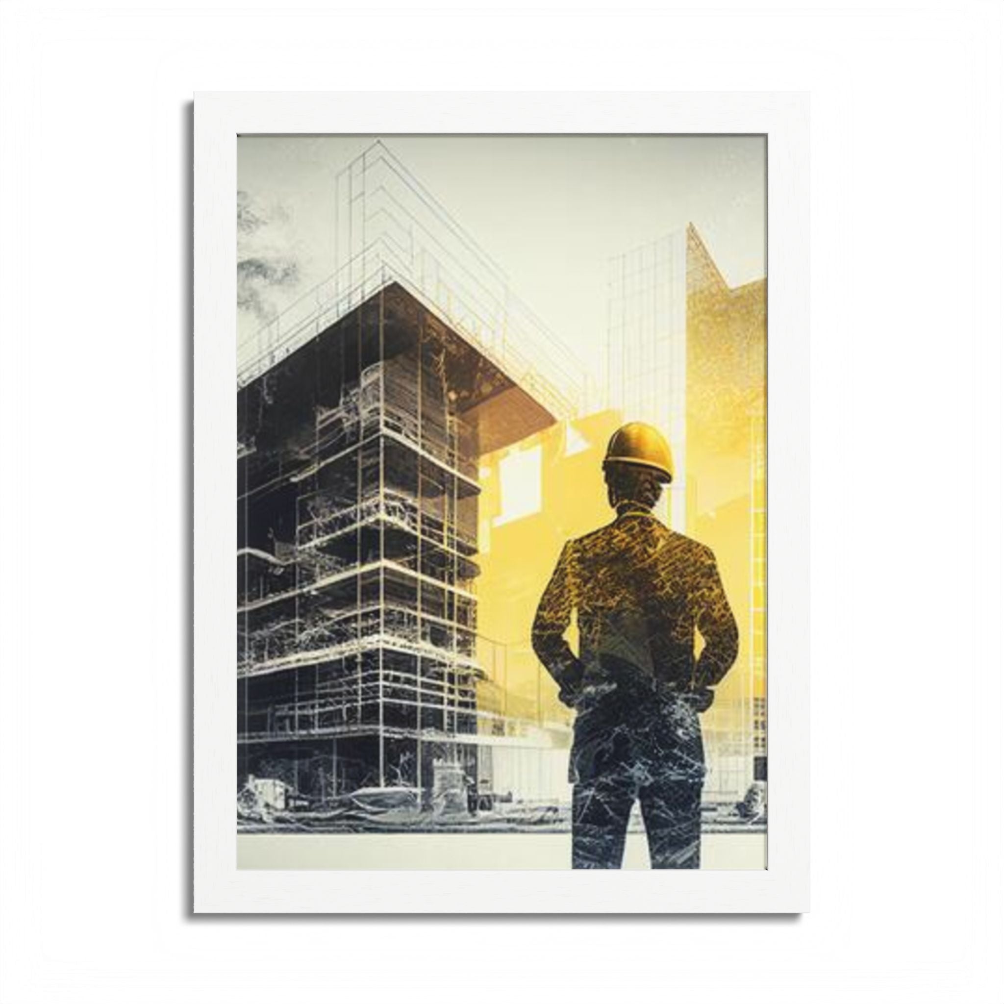 Framed Poster, Construction Artwork Print, Builder Gift, Home Office Decor, Wall Art, Multi-Color Design