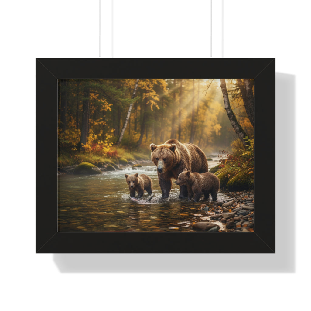 Nature-Inspired Framed Wall Art, Perfect for Home Decor, Bear Family Poster, Rustic Living Room Accent, Wildlife Gift for Nature Lovers