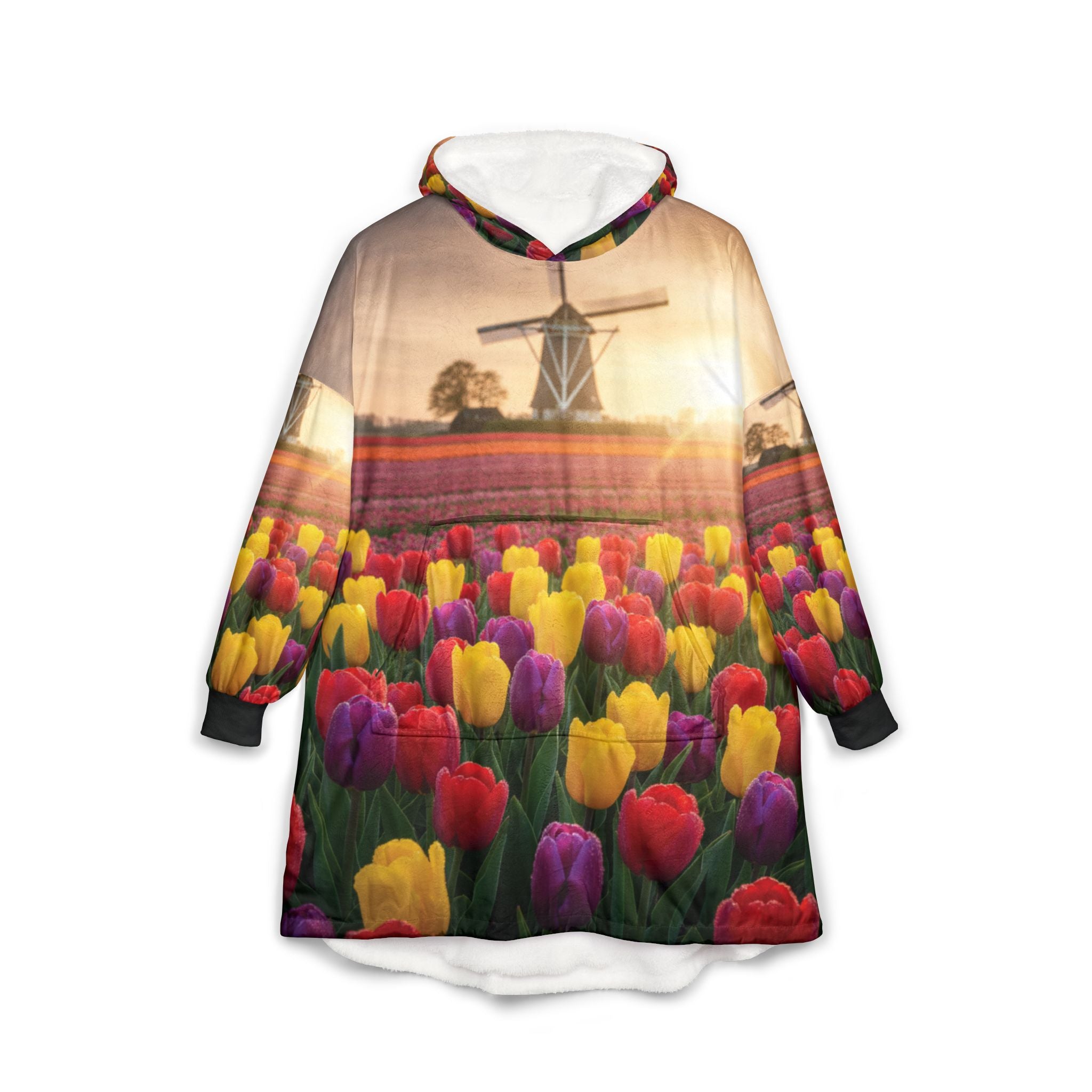 Floral Hooded Blanket, Cozy Oversized Throw, Flower Design, Warm Sherpa Blanket, Gift for Her, Home Decor