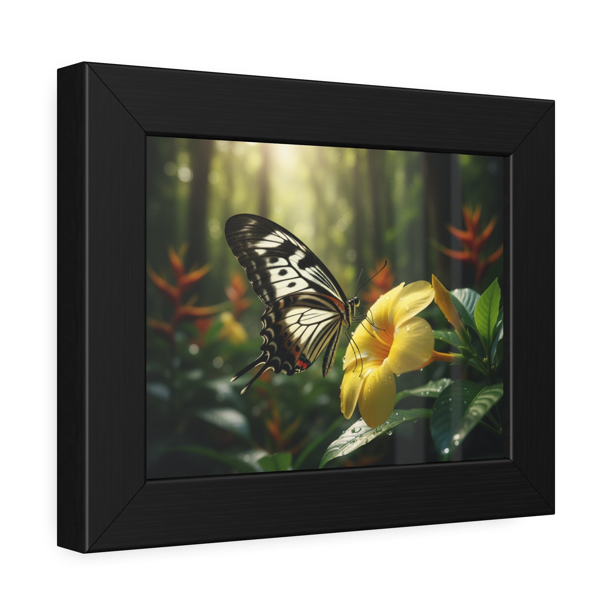 Nature-Inspired Framed Paper Poster, Butterfly Wall Art, Floral Decor, Home Accent, Gift for Nature Lovers