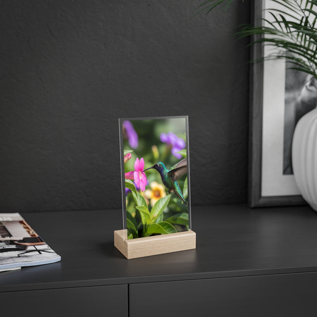 Nature-Inspired Acrylic Sign Display, Hummingbird Art Decor, Floral Home Decor, Eco-Friendly Gift, Table Centerpiece, Garden Decoration
