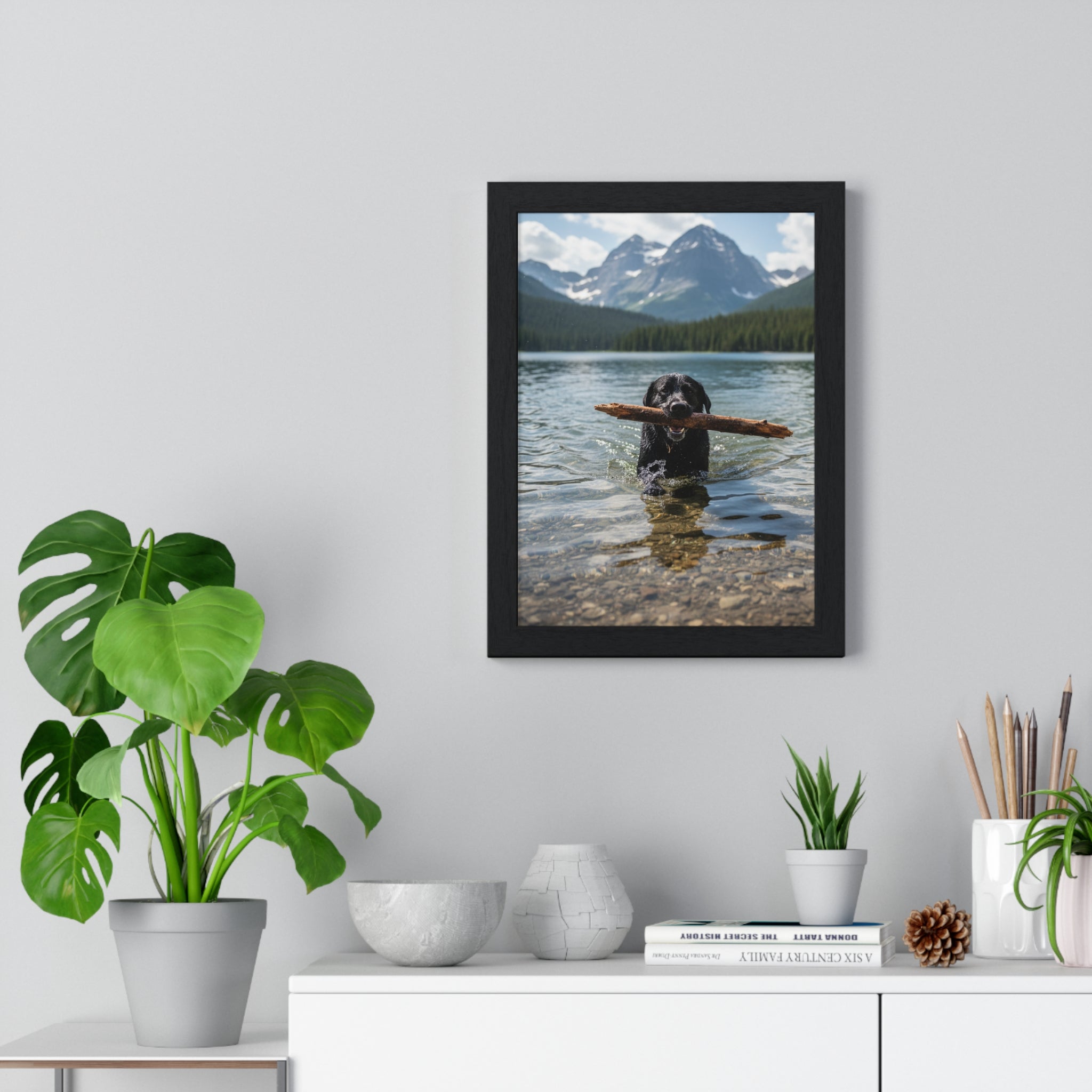Nature-Inspired Dog Framed Poster, Wall Art for Pet Lovers, Scenic Home Decor, Gifts for Dog Owners, Office Wall Decoration