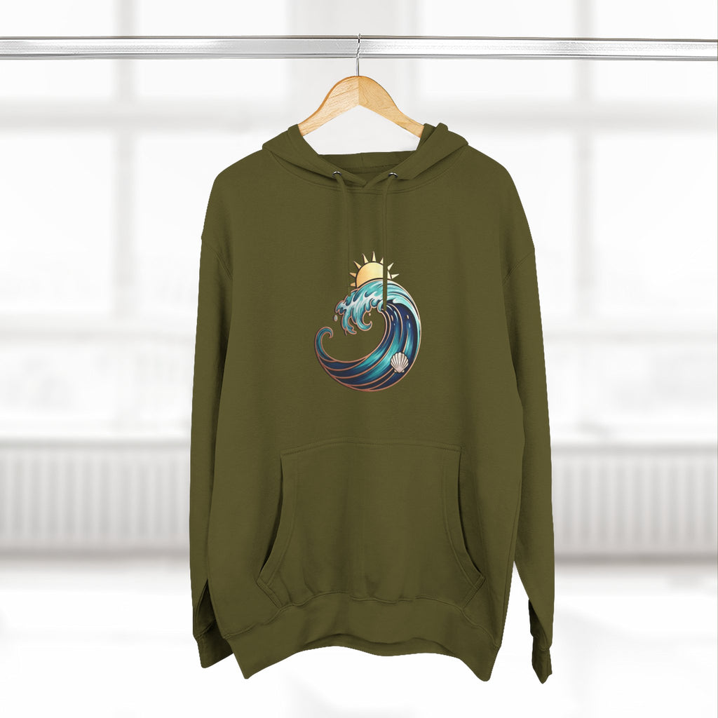 Ocean Wave and Rainbow Fleece Hoodie, Cozy Hoodie, Nature Lover Gift, Outdoor Apparel, Graphic Sweatshirt, Summer Vibes
