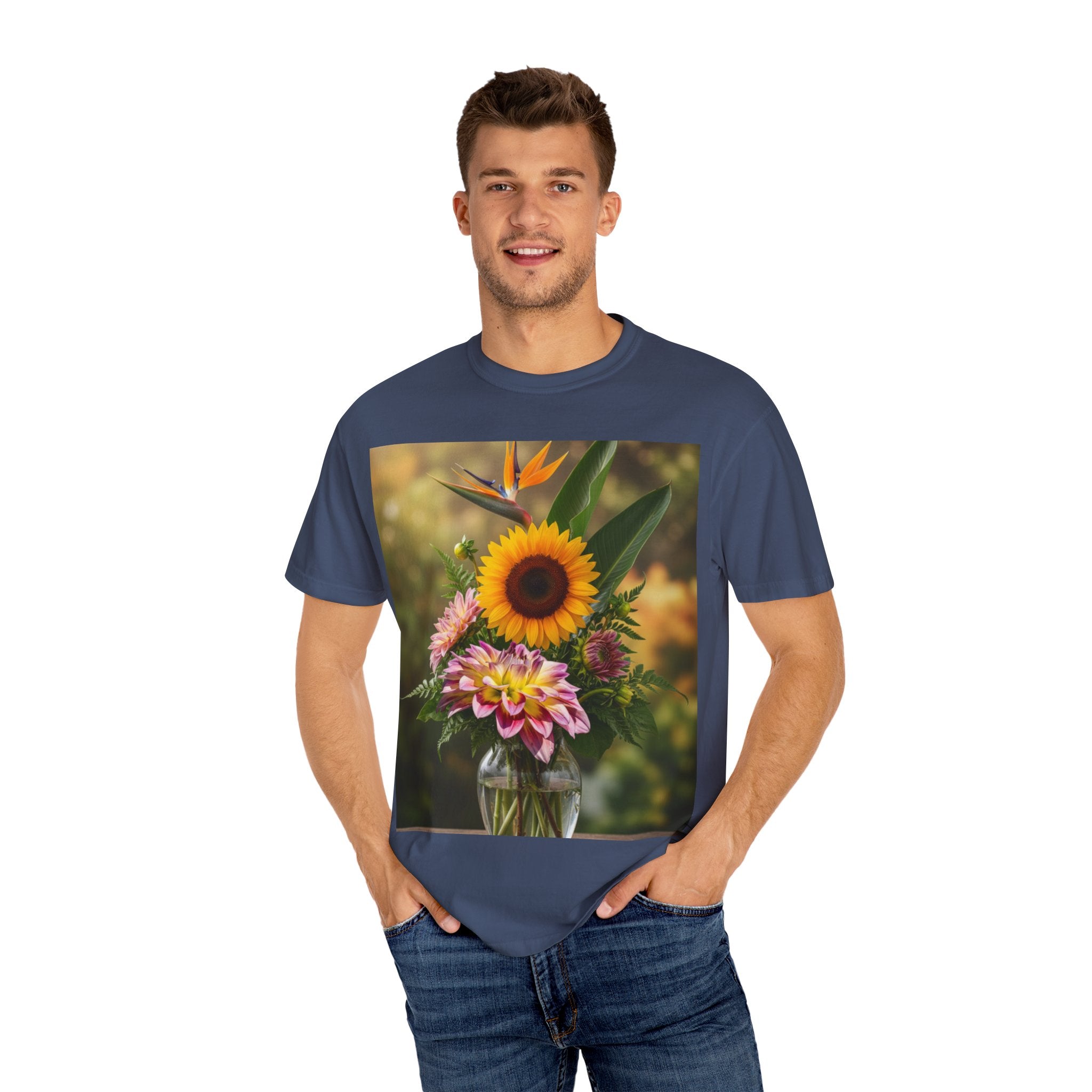 Floral Essence Unisex Garment-Dyed T-shirt, Flower Pattern Tee, Botanical Shirt, Nature Inspired Top, Garden Floral Clothing