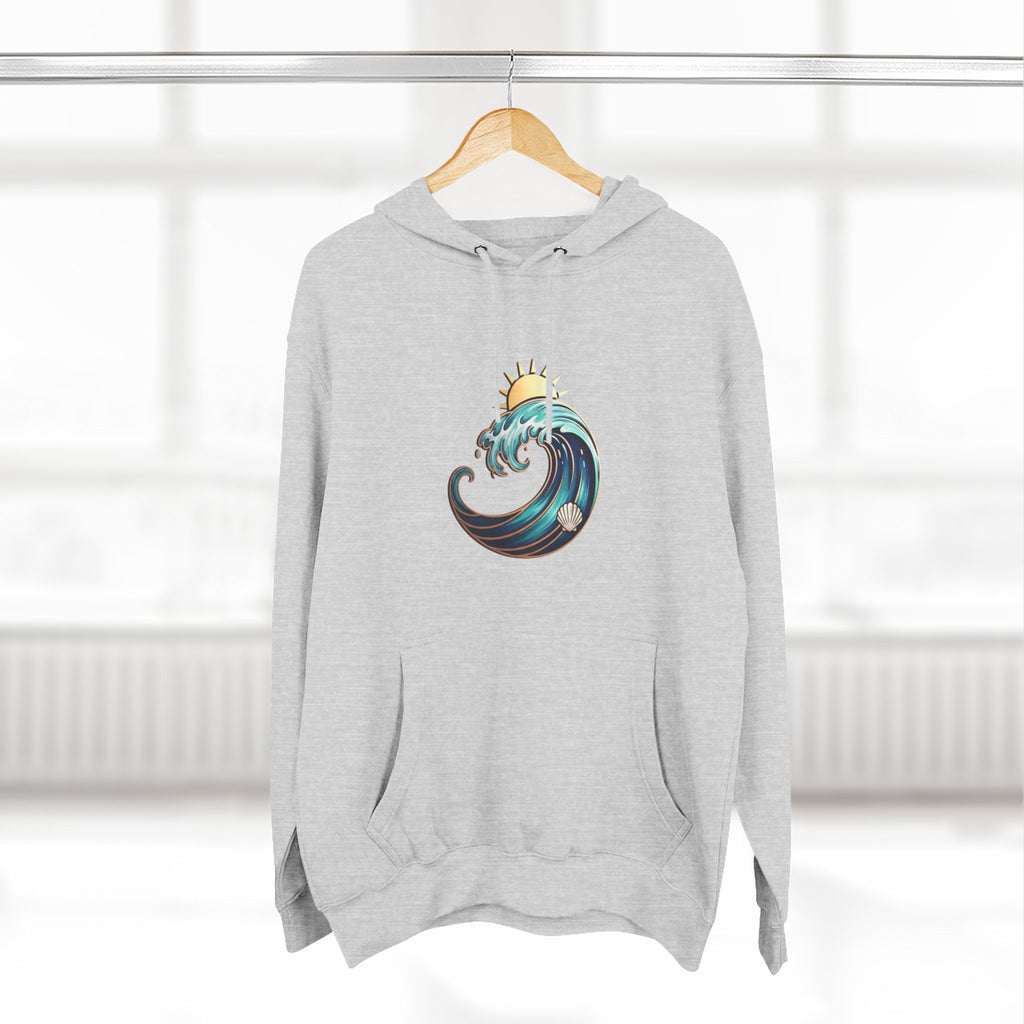 Ocean Wave and Rainbow Fleece Hoodie, Cozy Hoodie, Nature Lover Gift, Outdoor Apparel, Graphic Sweatshirt, Summer Vibes