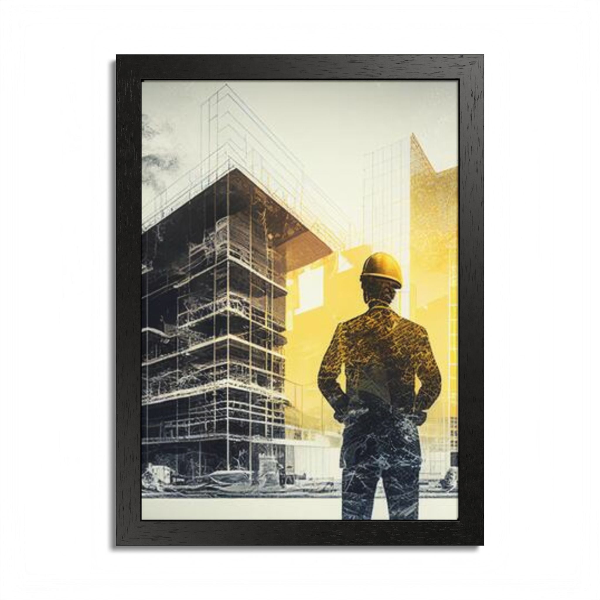 Framed Poster, Construction Artwork Print, Builder Gift, Home Office Decor, Wall Art, Multi-Color Design