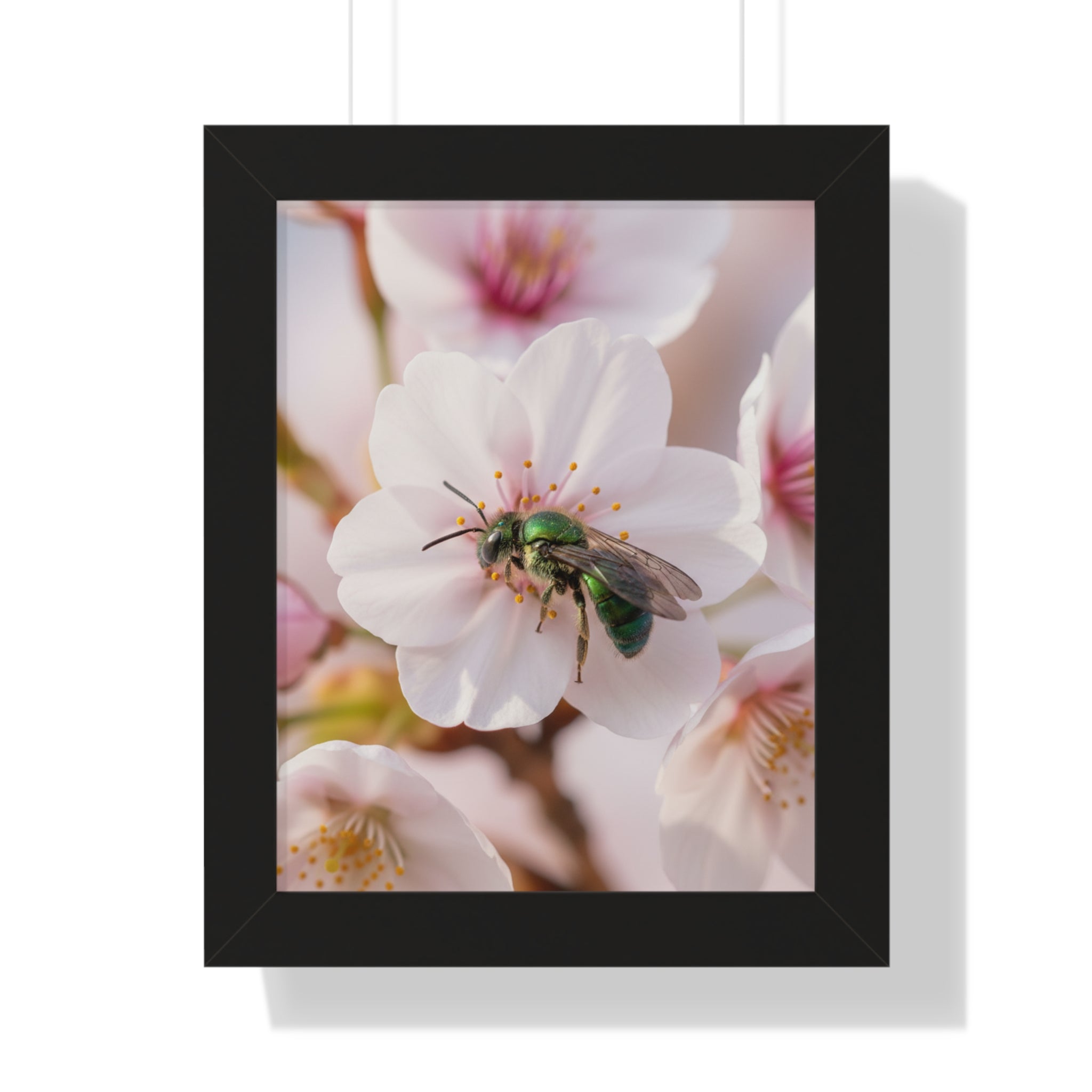 Floral Bee Framed Vertical Poster, Nature Wall Art, Home Decor, Spring Aesthetic, Gift for Nature Lovers, Botanical Print