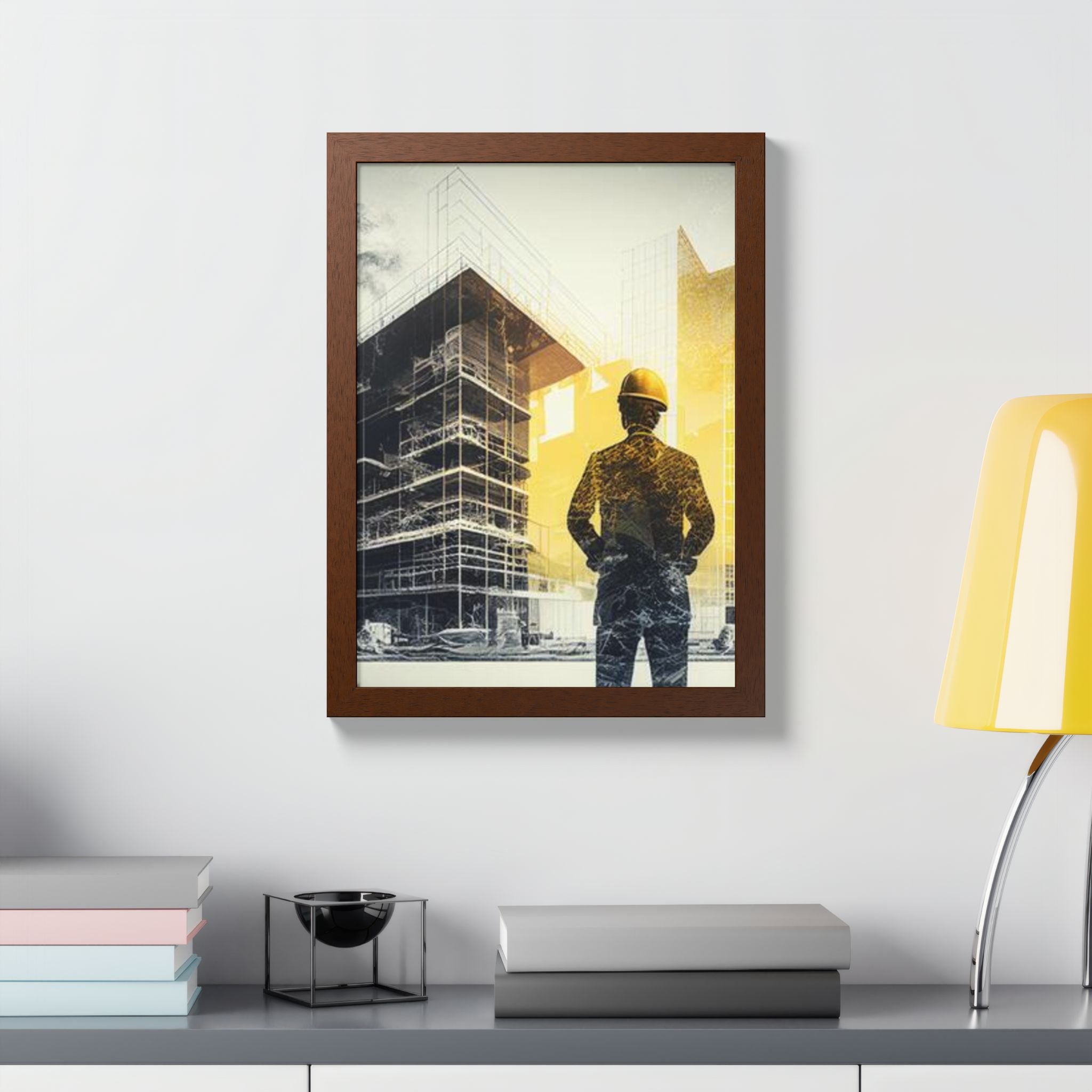 Framed Poster, Construction Artwork Print, Builder Gift, Home Office Decor, Wall Art, Multi-Color Design