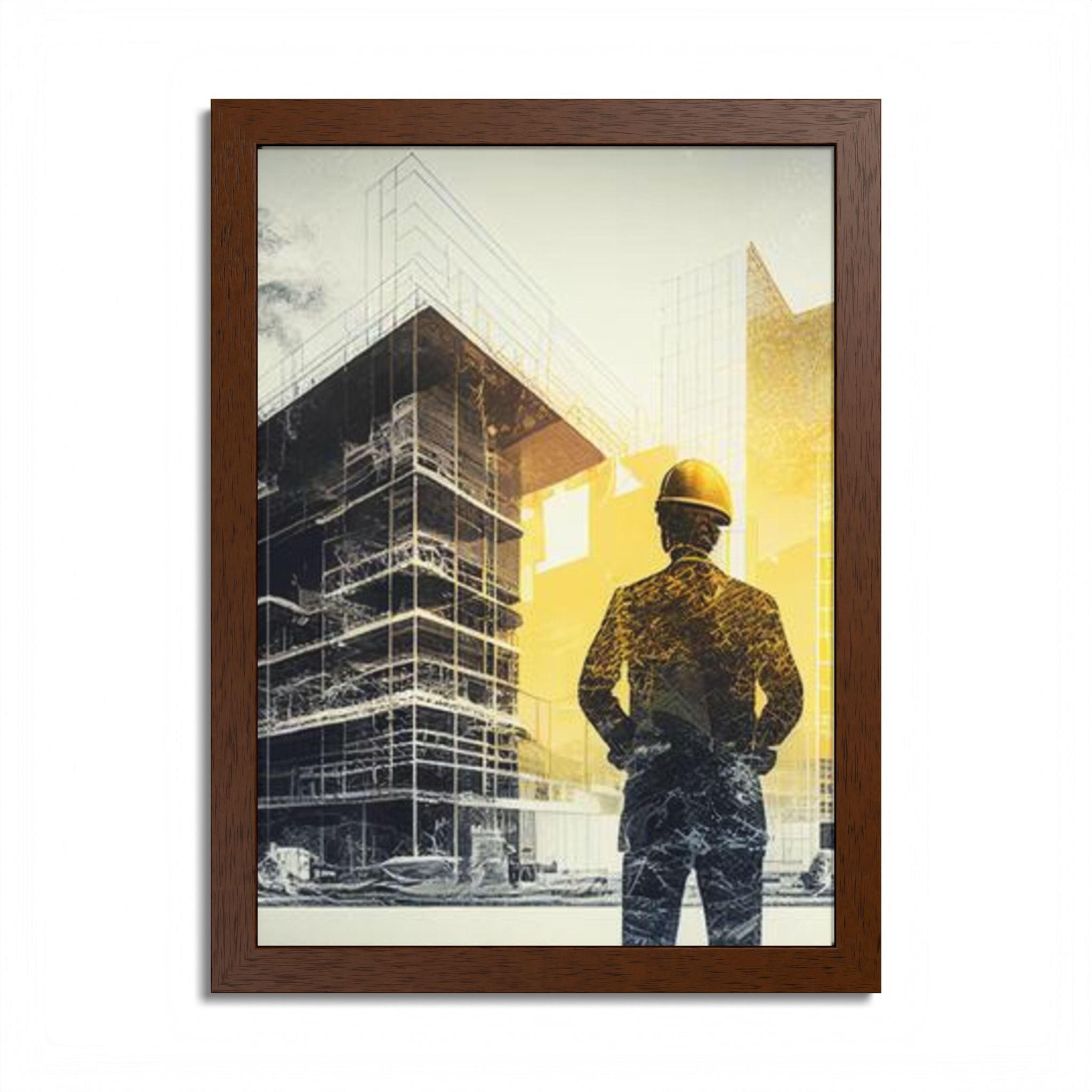 Framed Poster, Construction Artwork Print, Builder Gift, Home Office Decor, Wall Art, Multi-Color Design