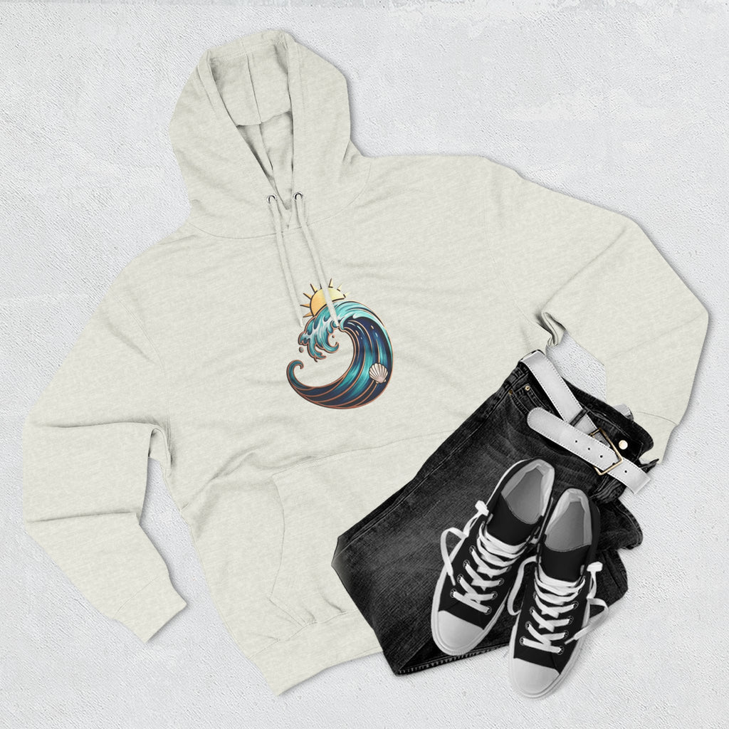 Ocean Wave and Rainbow Fleece Hoodie, Cozy Hoodie, Nature Lover Gift, Outdoor Apparel, Graphic Sweatshirt, Summer Vibes