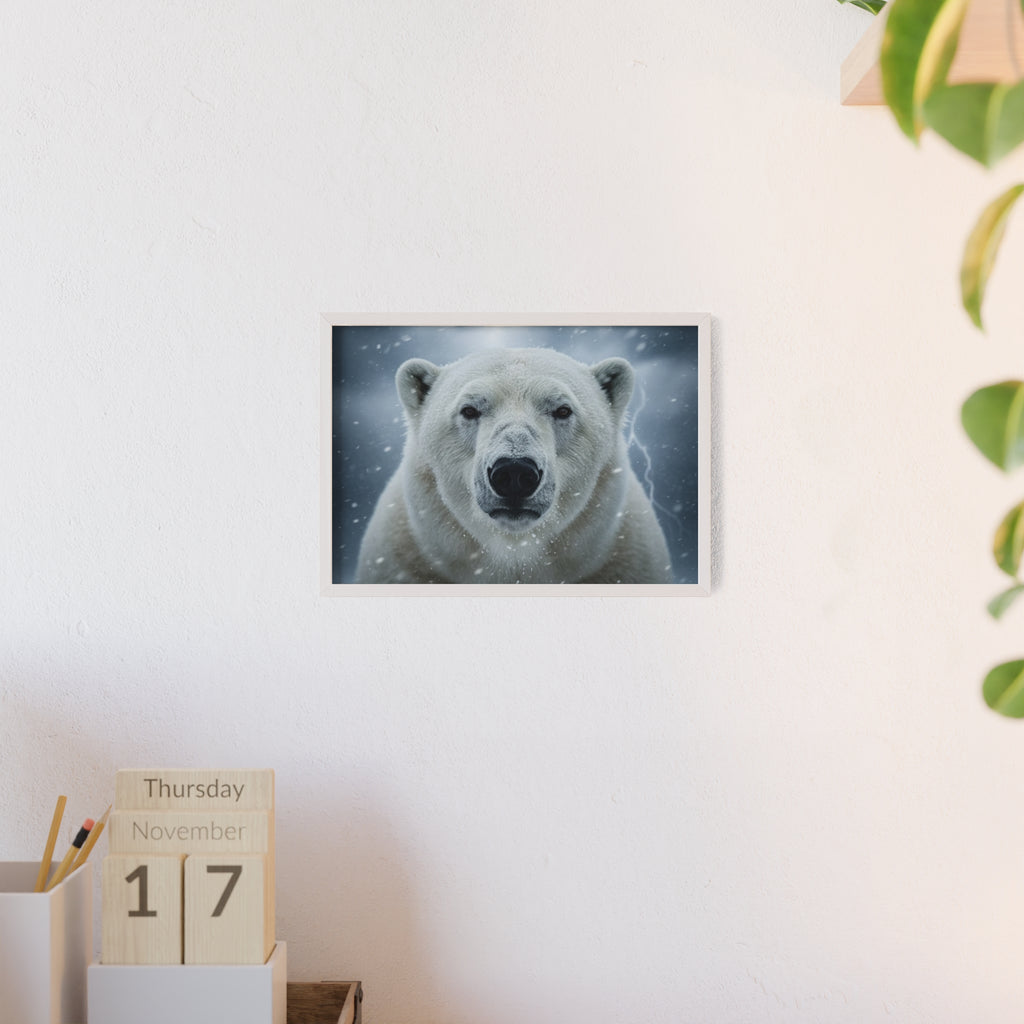 Polar Bear Poster with Wooden Frame | Arctic Wall Art, Wildlife Decor, Nature Lover Gift, Modern Home Decor, Winter Themed Artwork