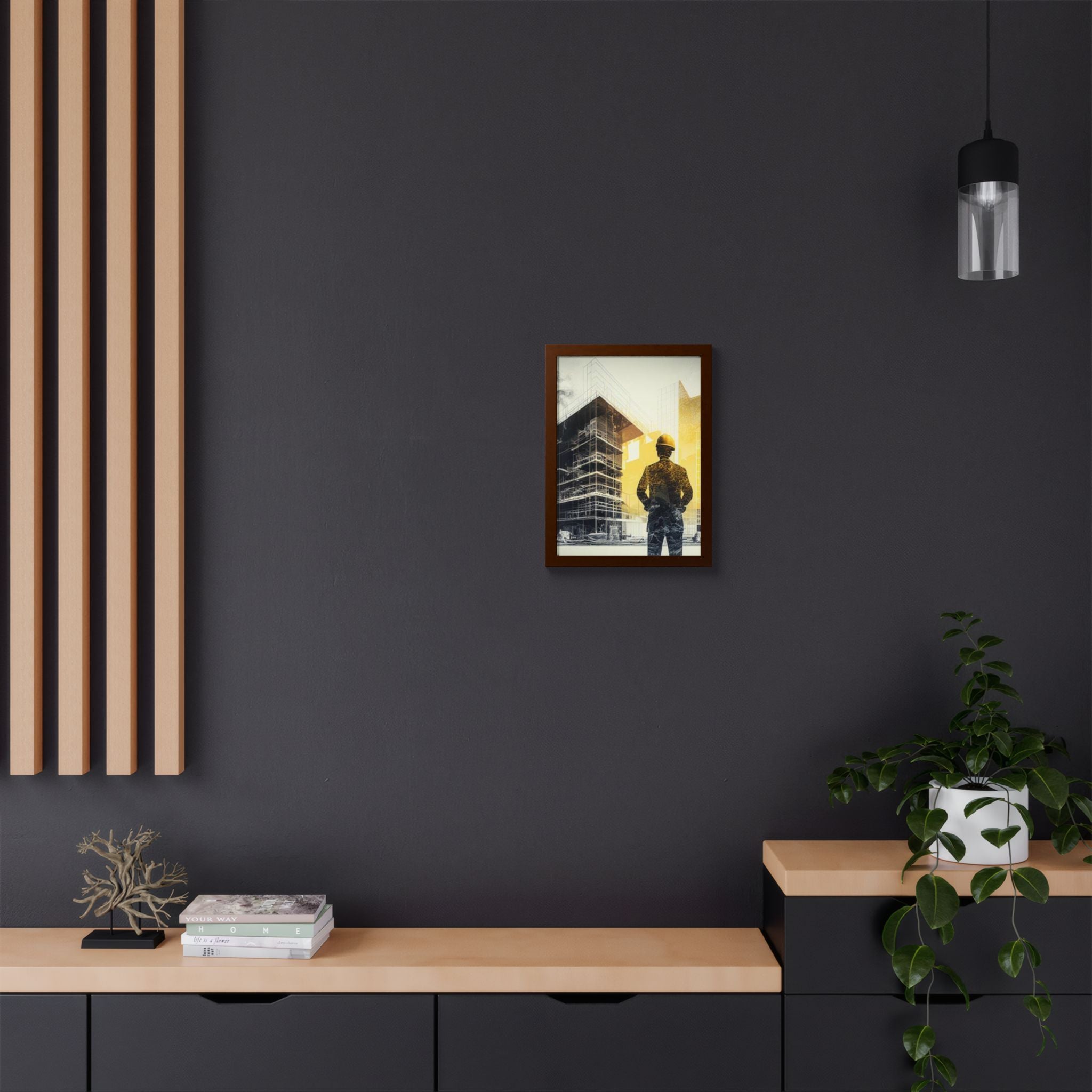 Framed Poster, Construction Artwork Print, Builder Gift, Home Office Decor, Wall Art, Multi-Color Design