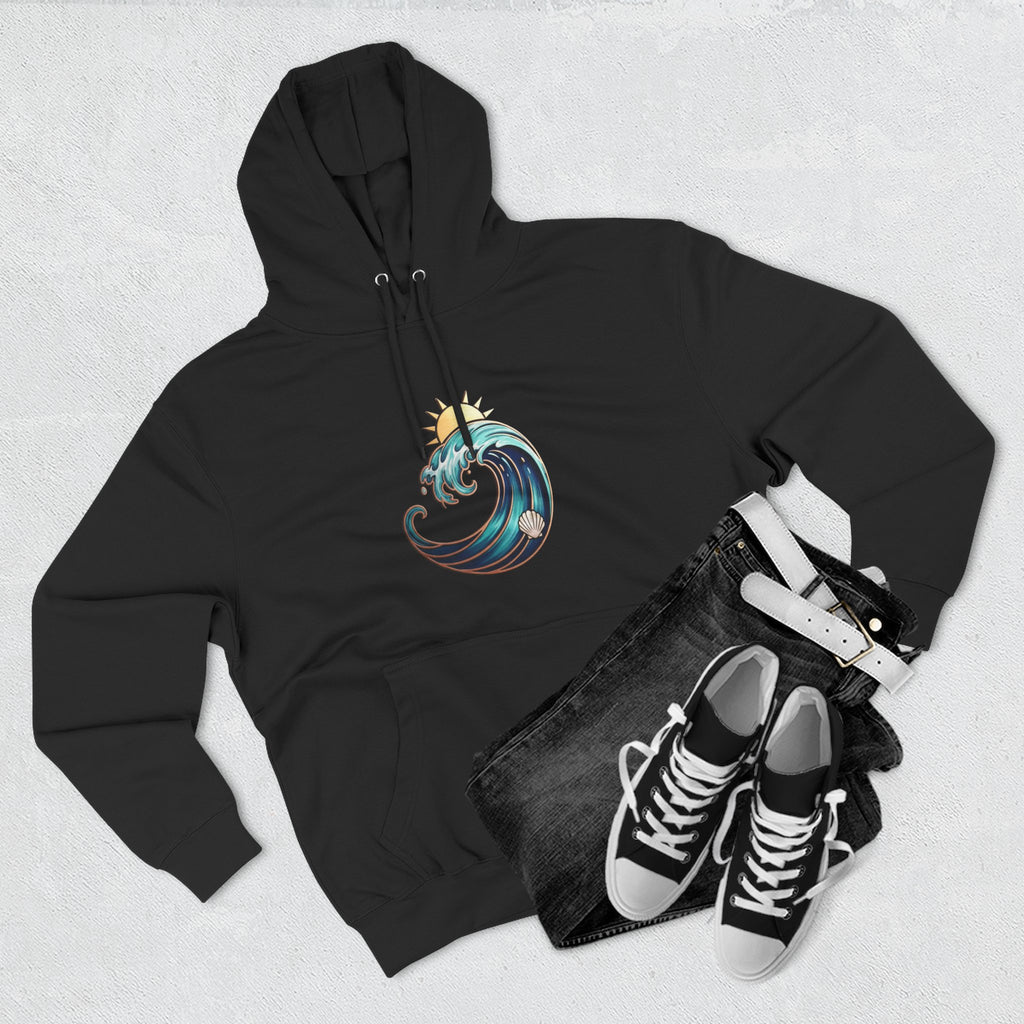 Ocean Wave and Rainbow Fleece Hoodie, Cozy Hoodie, Nature Lover Gift, Outdoor Apparel, Graphic Sweatshirt, Summer Vibes