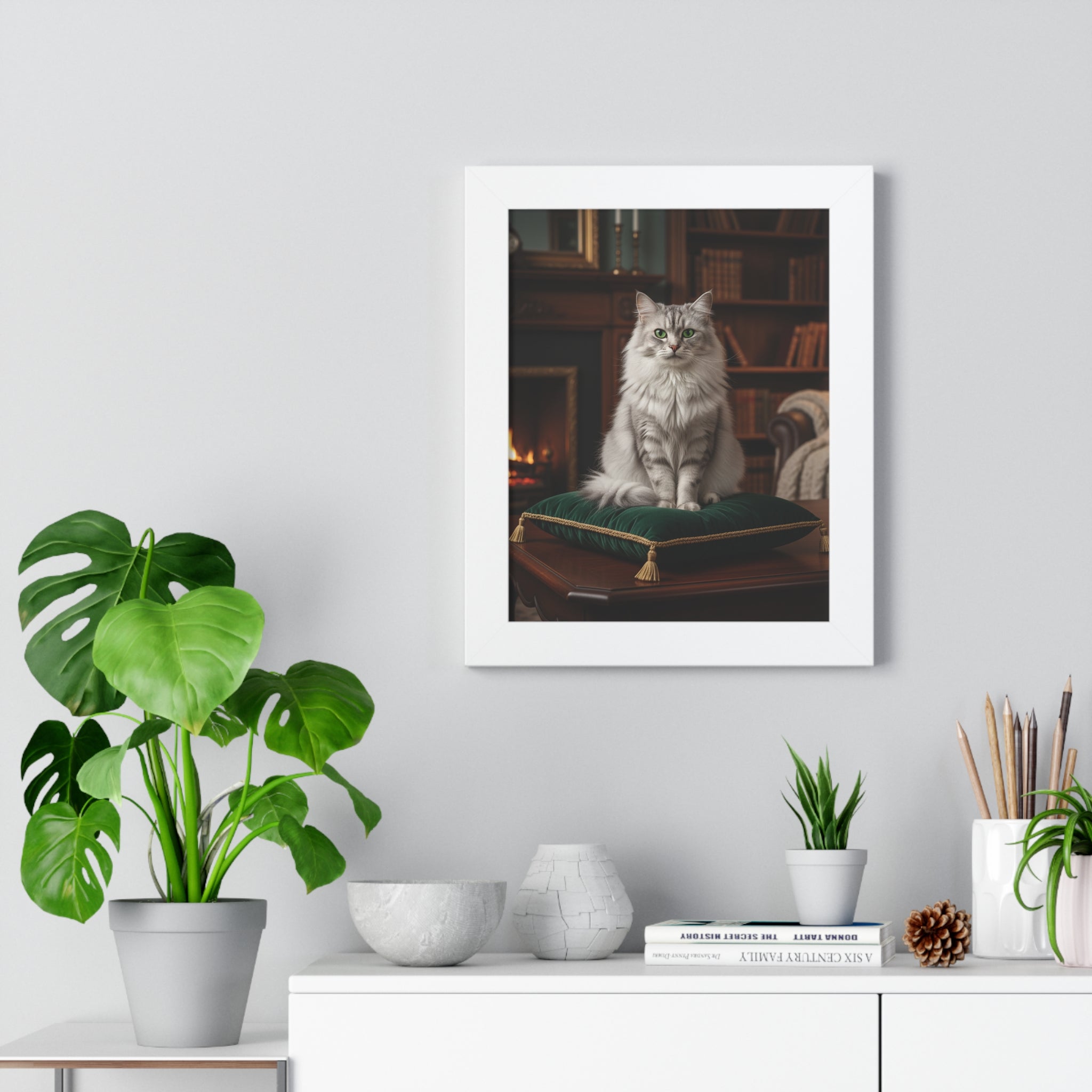 Cat Lover's Framed Vertical Poster, Elegant Wall Art, Home Decor, Cat Print, Gift for Pet Owners, Cozy Living Room Decoration