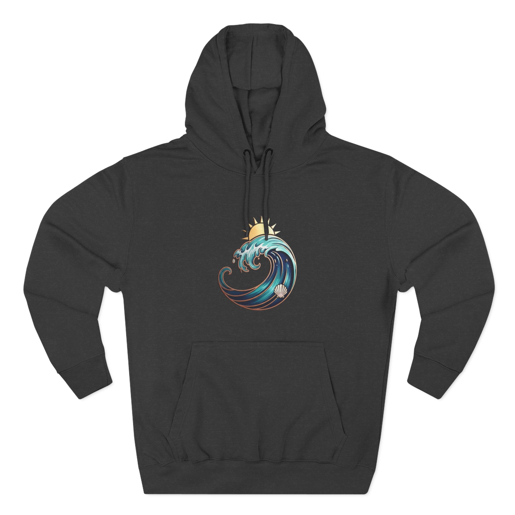 Ocean Wave and Rainbow Fleece Hoodie, Cozy Hoodie, Nature Lover Gift, Outdoor Apparel, Graphic Sweatshirt, Summer Vibes