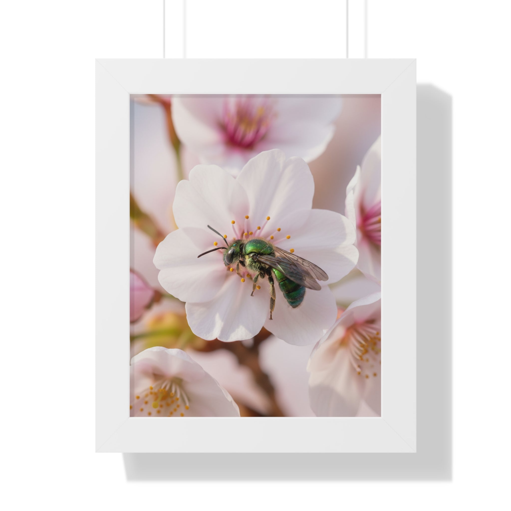Floral Bee Framed Vertical Poster, Nature Wall Art, Home Decor, Spring Aesthetic, Gift for Nature Lovers, Botanical Print