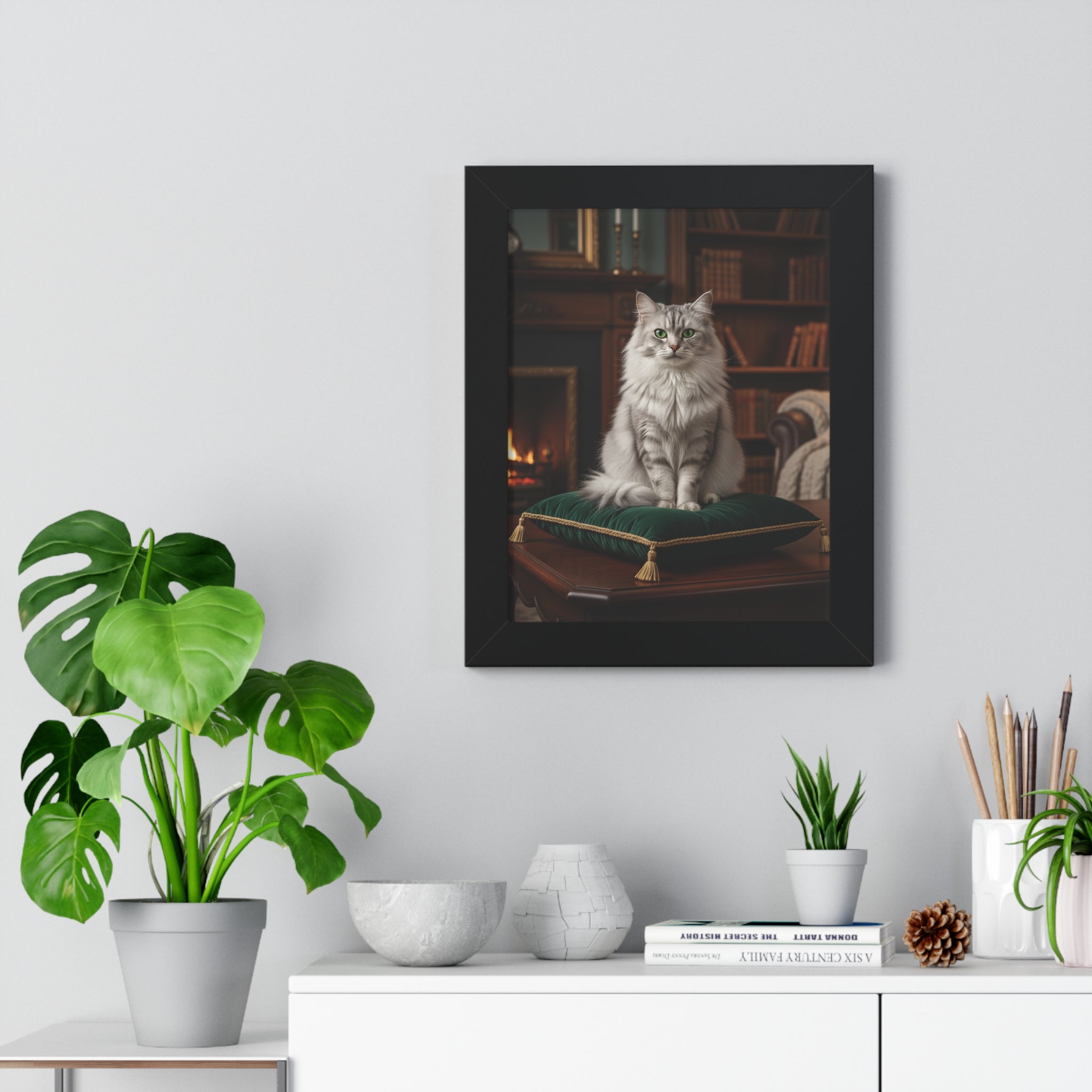Cat Lover's Framed Vertical Poster, Elegant Wall Art, Home Decor, Cat Print, Gift for Pet Owners, Cozy Living Room Decoration