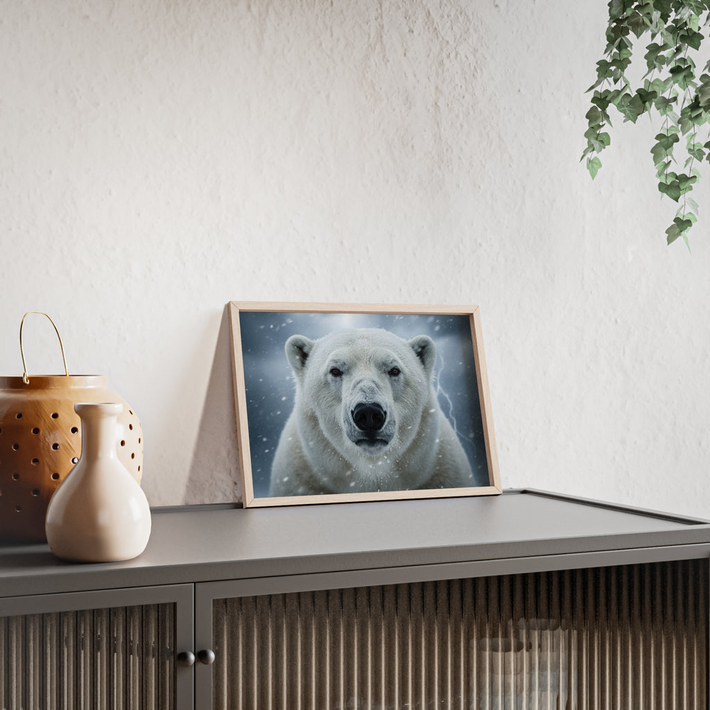 Polar Bear Poster with Wooden Frame | Arctic Wall Art, Wildlife Decor, Nature Lover Gift, Modern Home Decor, Winter Themed Artwork