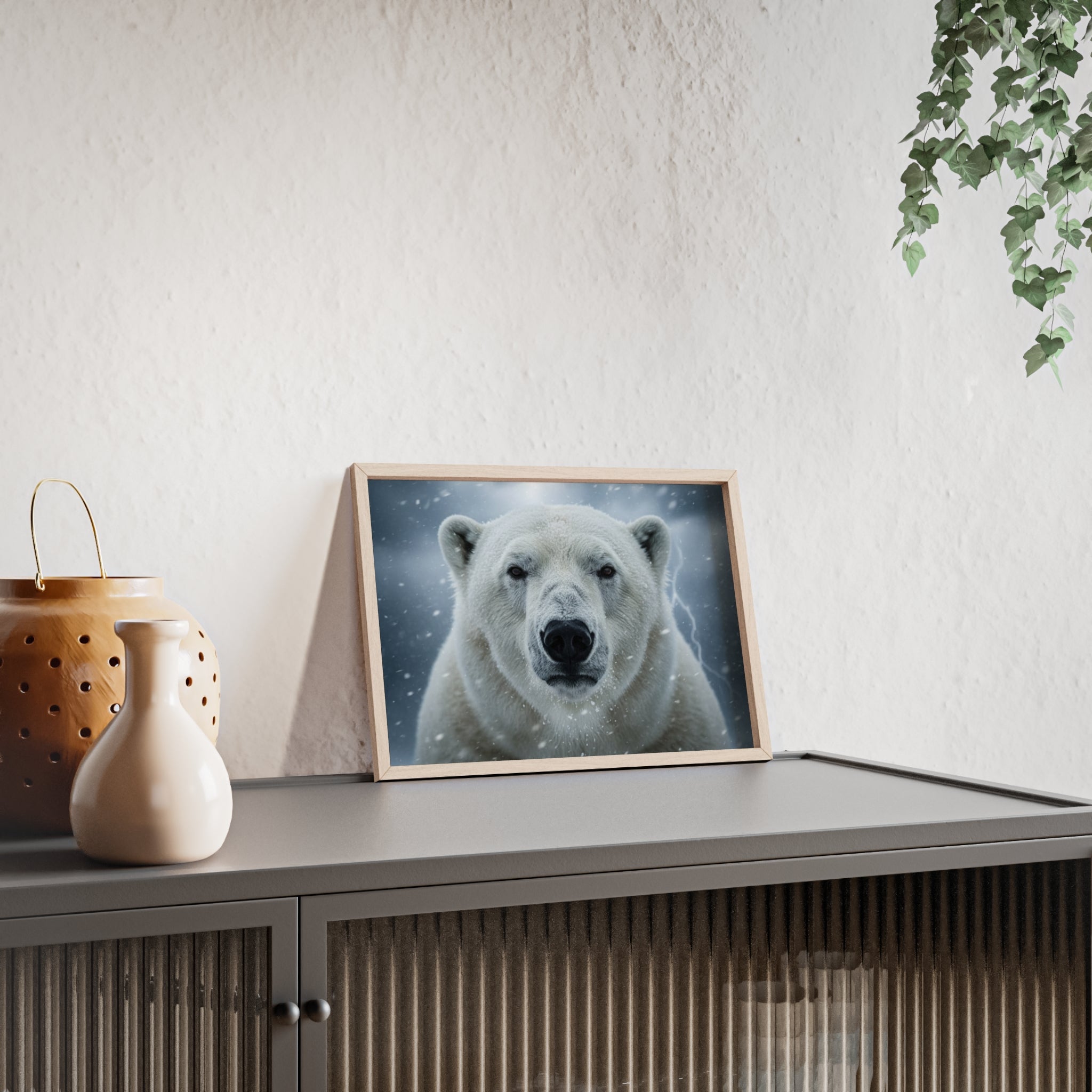 Polar Bear Poster with Wooden Frame | Arctic Wall Art, Wildlife Decor, Nature Lover Gift, Modern Home Decor, Winter Themed Artwork