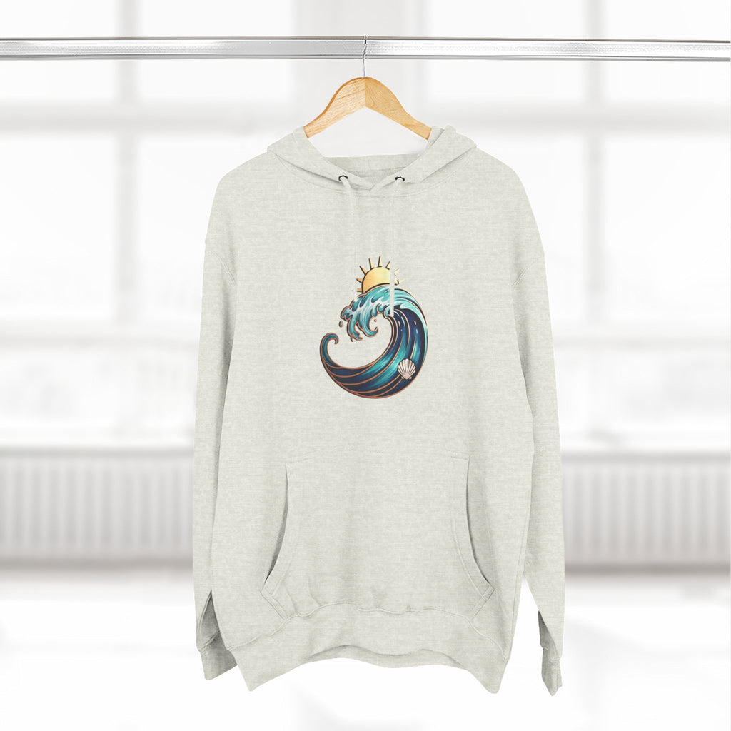 Ocean Wave and Rainbow Fleece Hoodie, Cozy Hoodie, Nature Lover Gift, Outdoor Apparel, Graphic Sweatshirt, Summer Vibes