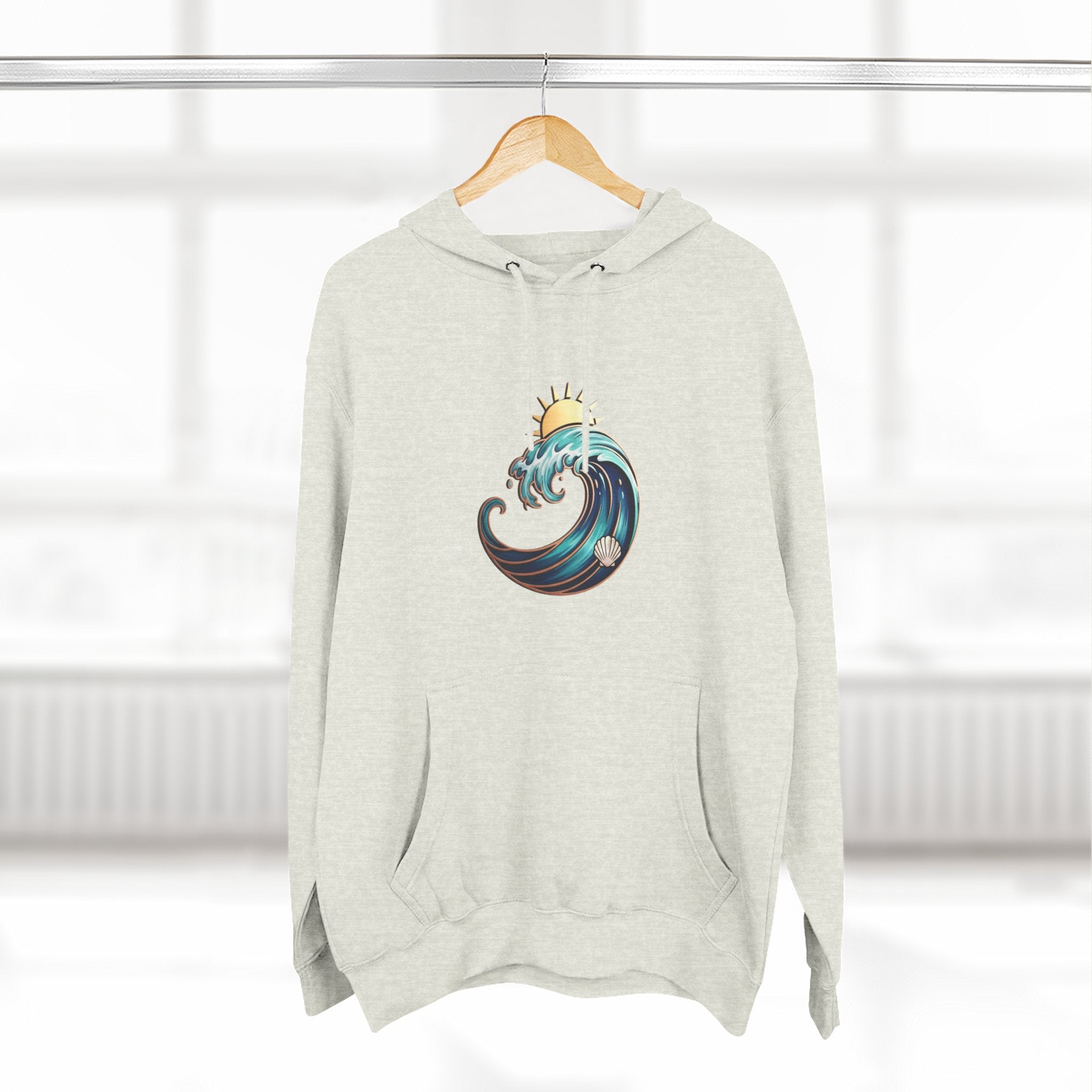 Ocean Wave and Rainbow Fleece Hoodie, Cozy Hoodie, Nature Lover Gift, Outdoor Apparel, Graphic Sweatshirt, Summer Vibes