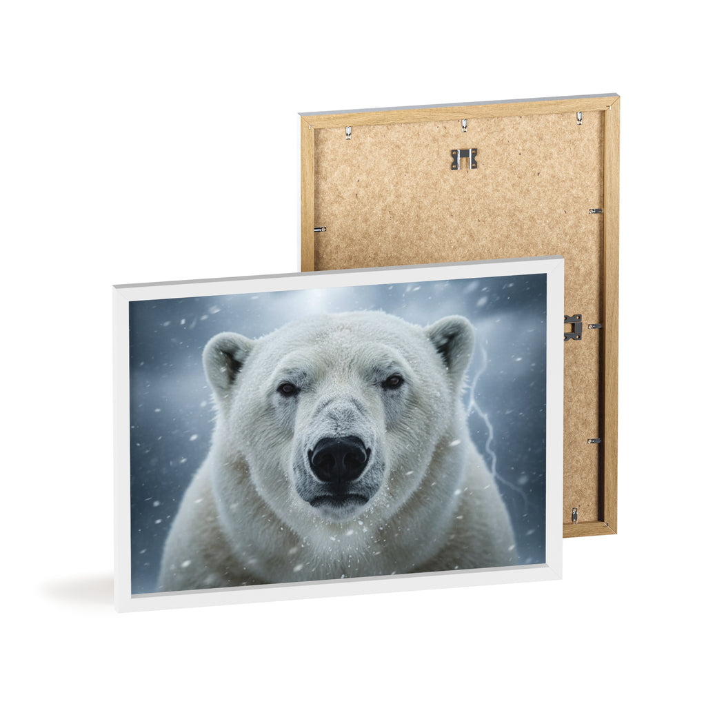 Polar Bear Poster with Wooden Frame | Arctic Wall Art, Wildlife Decor, Nature Lover Gift, Modern Home Decor, Winter Themed Artwork