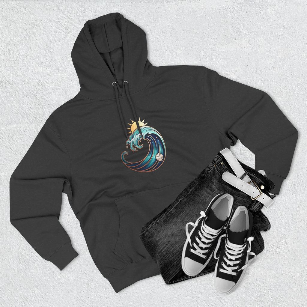 Ocean Wave and Rainbow Fleece Hoodie, Cozy Hoodie, Nature Lover Gift, Outdoor Apparel, Graphic Sweatshirt, Summer Vibes
