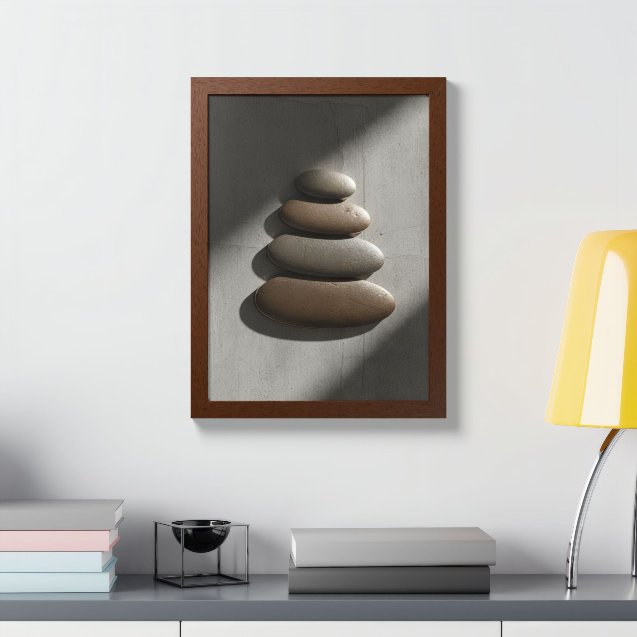 Multi-Color Framed Poster | Tranquil Stone Stacking Art for Home Decor, Zen Room, Modern Wall Art, Gift, Office Decoration