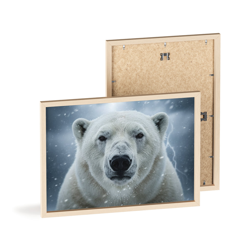Polar Bear Poster with Wooden Frame | Arctic Wall Art, Wildlife Decor, Nature Lover Gift, Modern Home Decor, Winter Themed Artwork