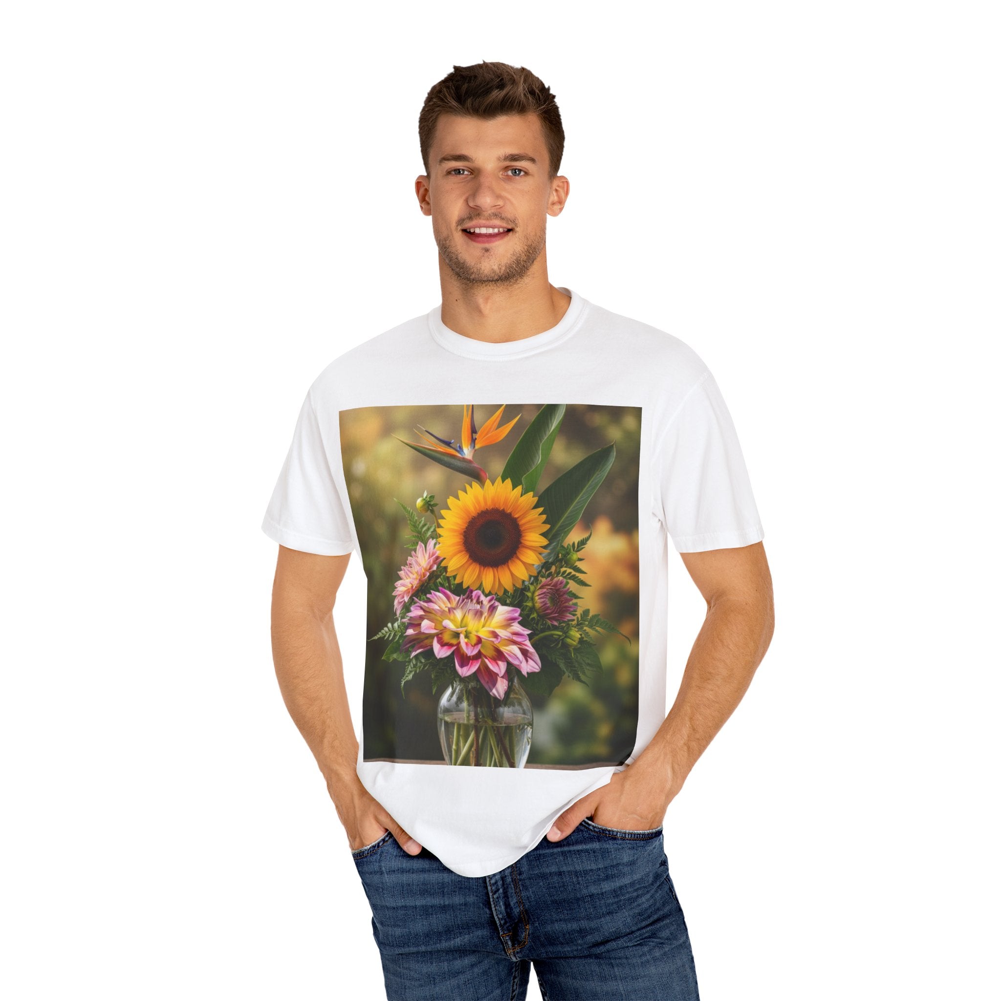 Floral Essence Unisex Garment-Dyed T-shirt, Flower Pattern Tee, Botanical Shirt, Nature Inspired Top, Garden Floral Clothing