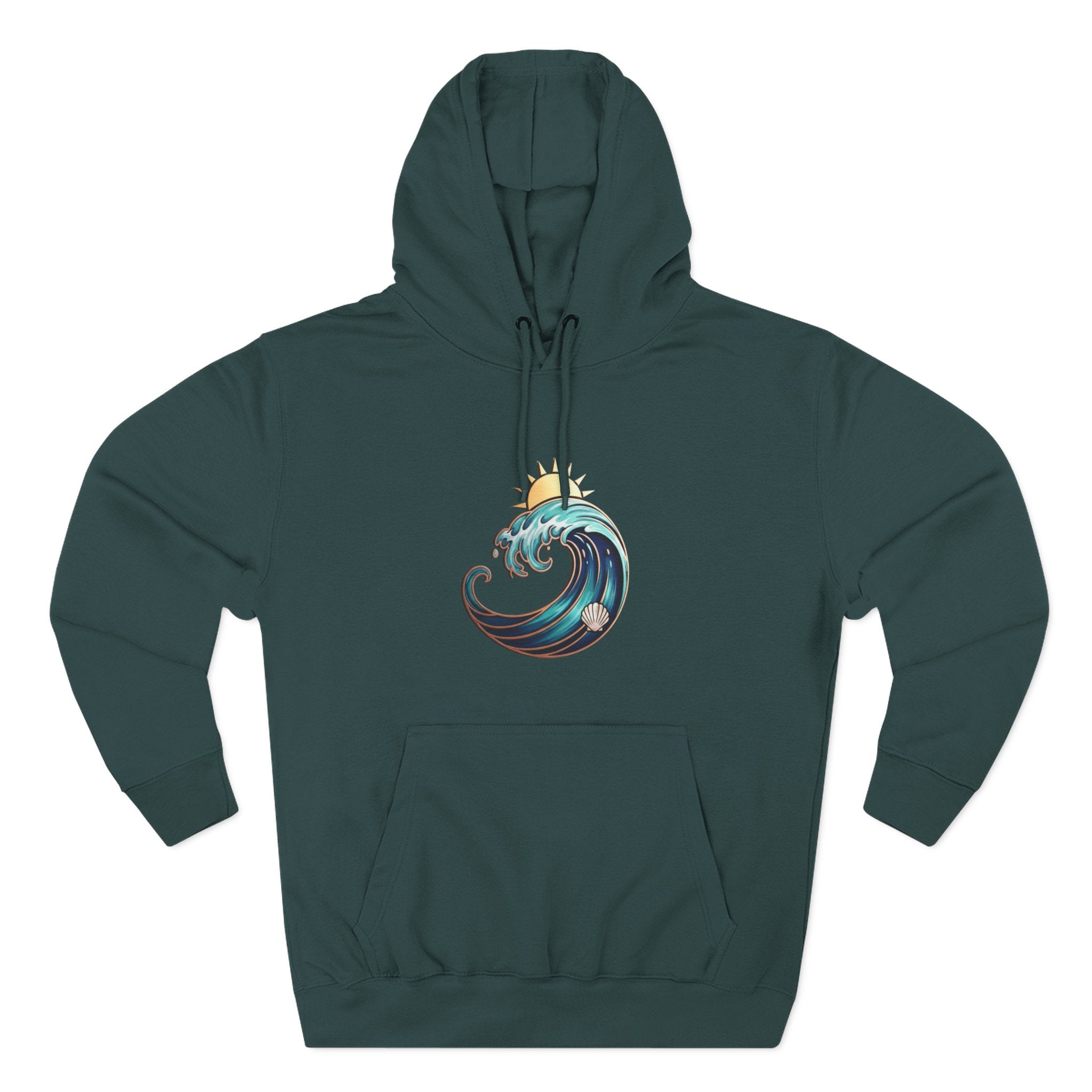 Ocean Wave and Rainbow Fleece Hoodie, Cozy Hoodie, Nature Lover Gift, Outdoor Apparel, Graphic Sweatshirt, Summer Vibes