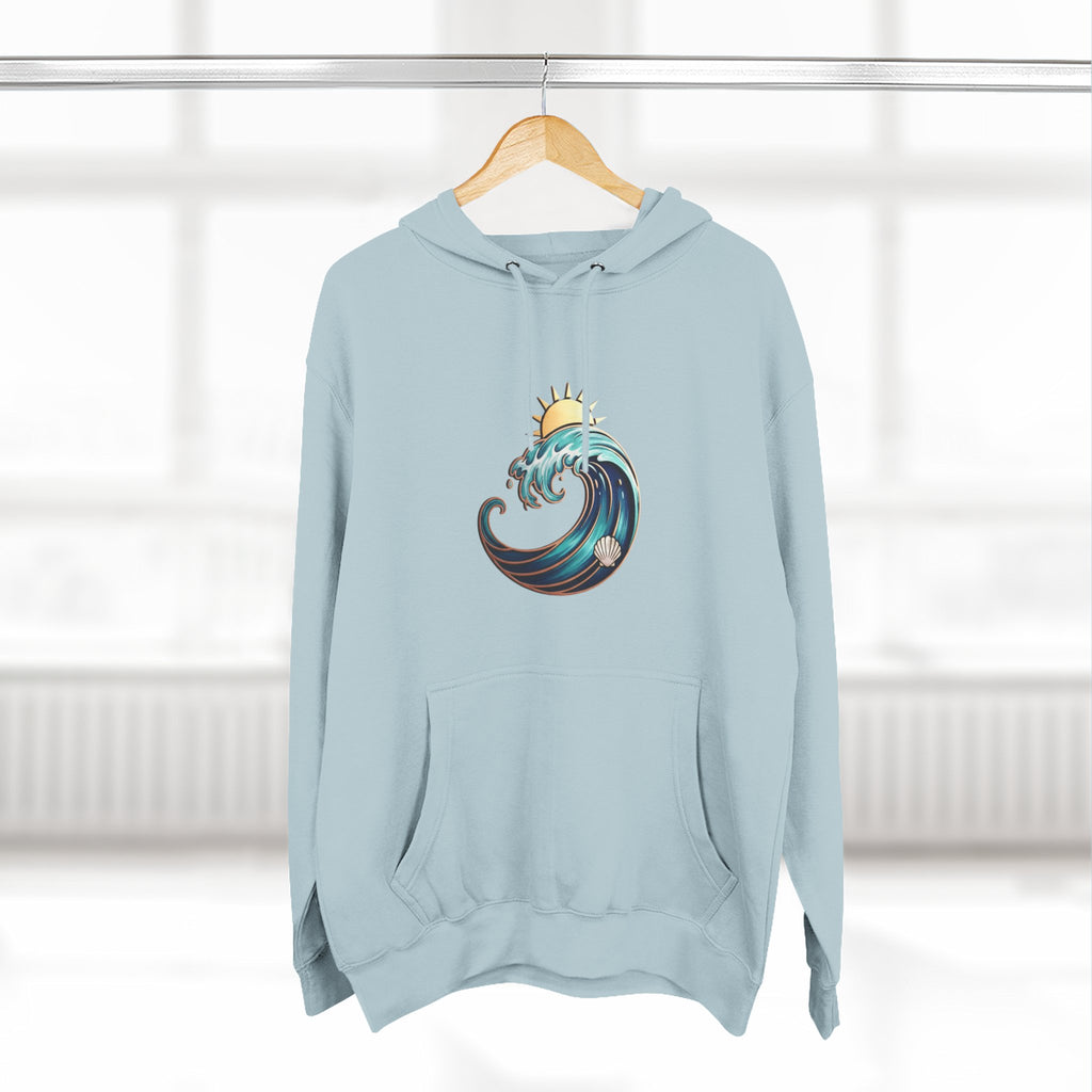 Ocean Wave and Rainbow Fleece Hoodie, Cozy Hoodie, Nature Lover Gift, Outdoor Apparel, Graphic Sweatshirt, Summer Vibes