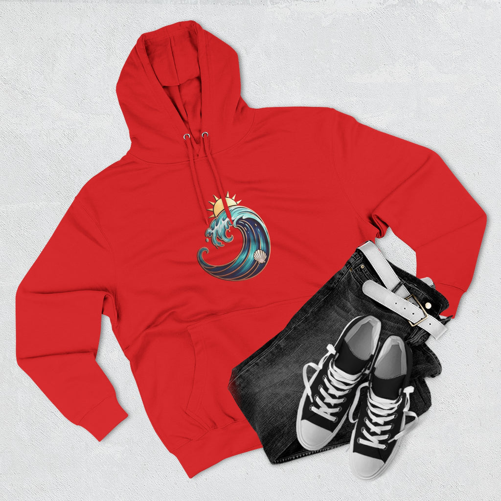 Ocean Wave and Rainbow Fleece Hoodie, Cozy Hoodie, Nature Lover Gift, Outdoor Apparel, Graphic Sweatshirt, Summer Vibes