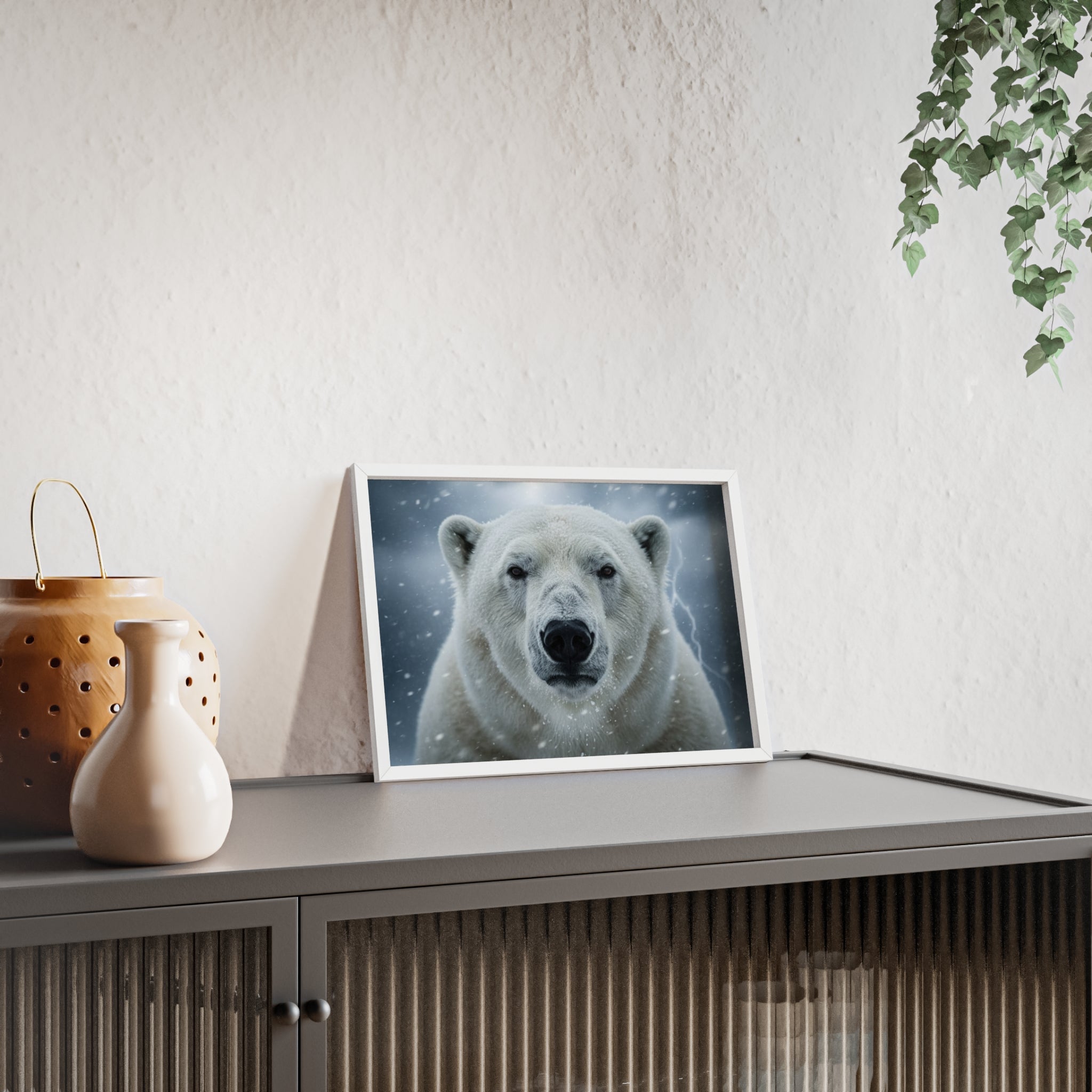 Polar Bear Poster with Wooden Frame | Arctic Wall Art, Wildlife Decor, Nature Lover Gift, Modern Home Decor, Winter Themed Artwork