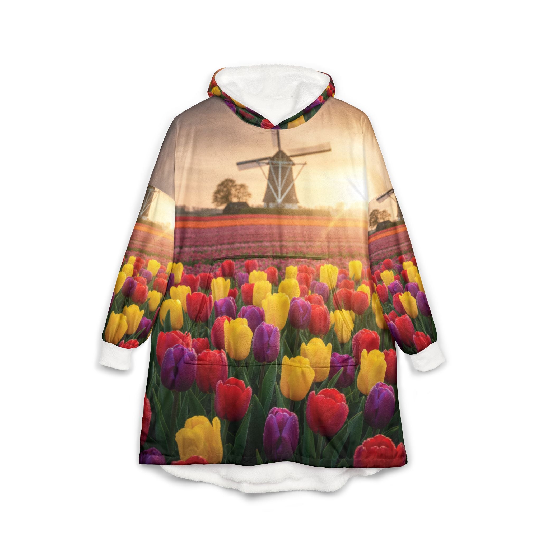 Floral Hooded Blanket, Cozy Oversized Throw, Flower Design, Warm Sherpa Blanket, Gift for Her, Home Decor