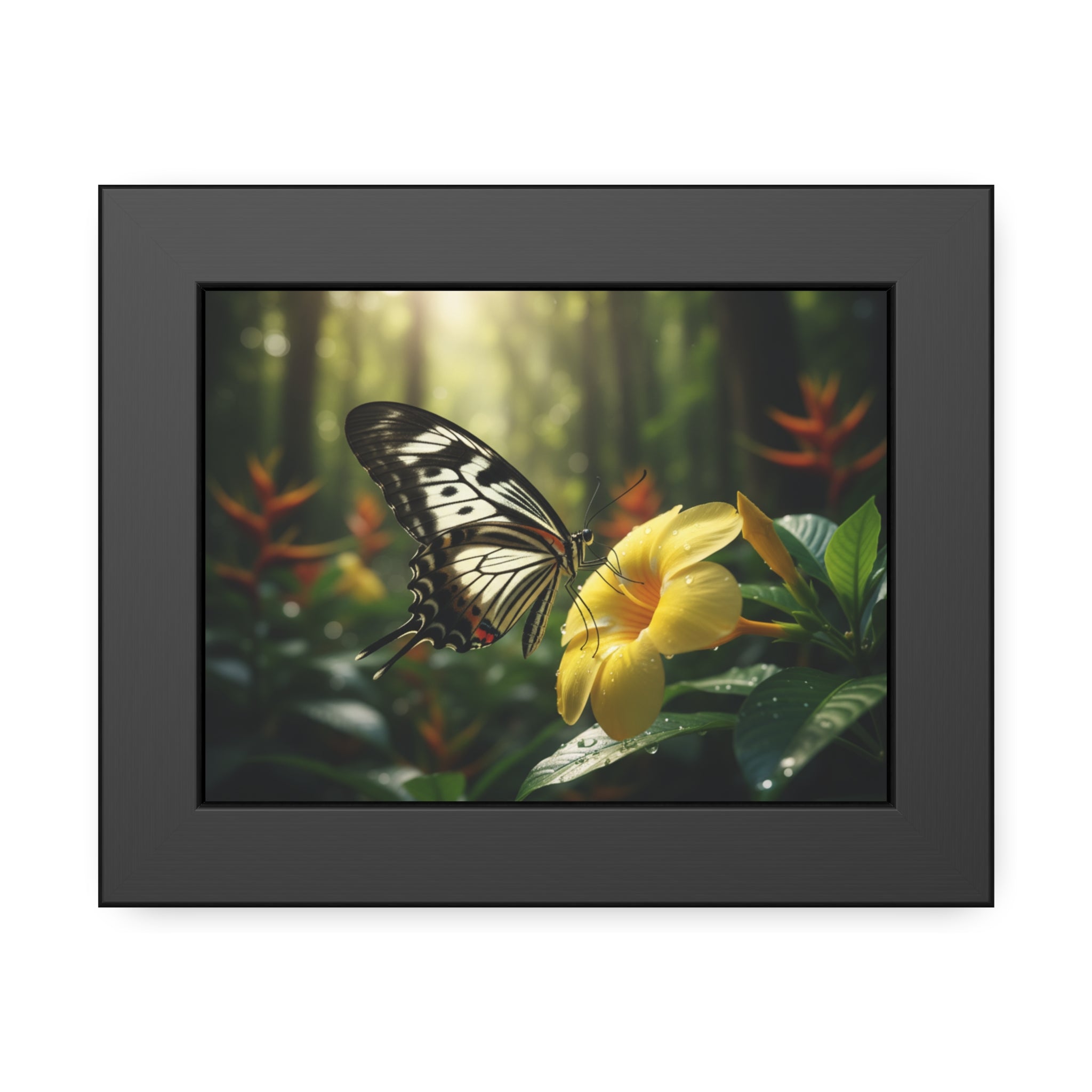 Nature-Inspired Framed Paper Poster, Butterfly Wall Art, Floral Decor, Home Accent, Gift for Nature Lovers