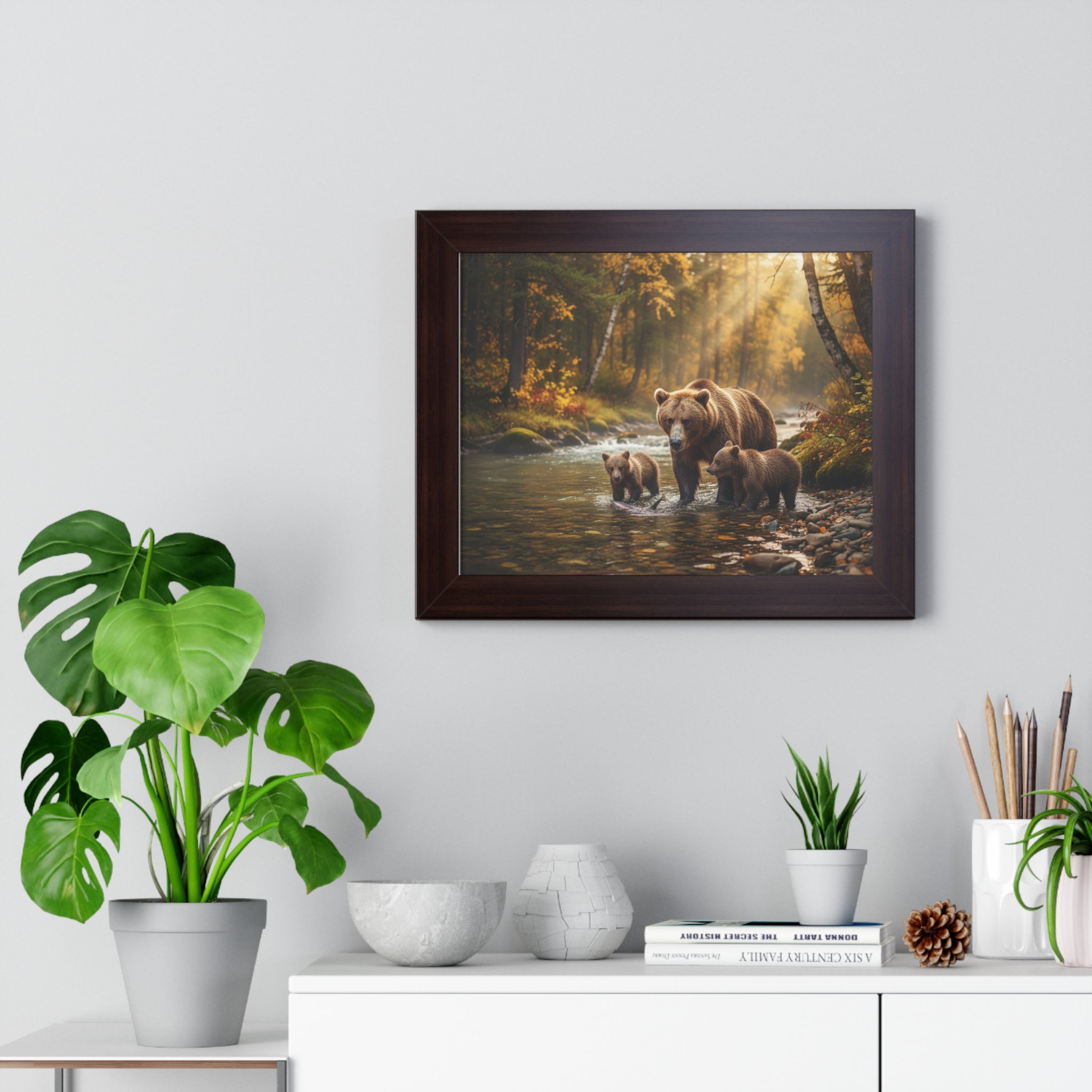 Nature-Inspired Framed Wall Art, Perfect for Home Decor, Bear Family Poster, Rustic Living Room Accent, Wildlife Gift for Nature Lovers
